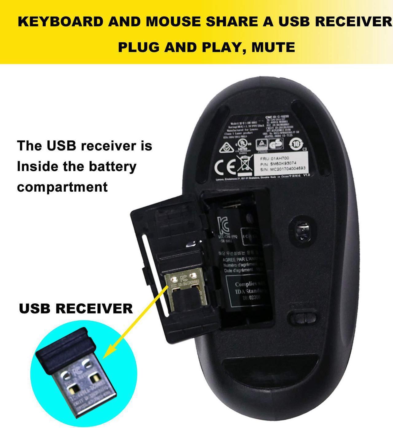 Alt view image 4 of 5 - Wireless Keyboard for Lenovo US Keyboard SK-8861 and Mouse Bundle Pack 25209175, 2.4GHz Wireless Connection with USB Receiver for Windows and Linux PCs or laptops