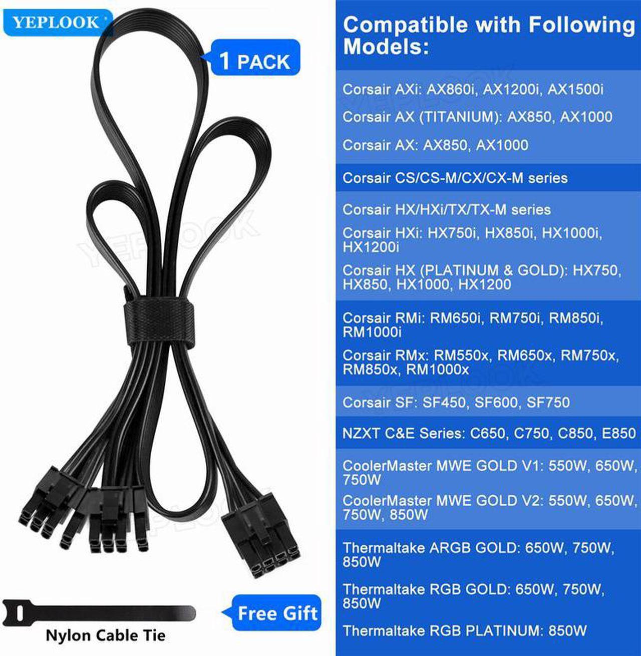 8Pin Male to 2X 8Pin (6+2) Male PCIe GPU Cable for Corsair CoolerMaster Thermaltake NZXT Modular Power Supply 18AWG New