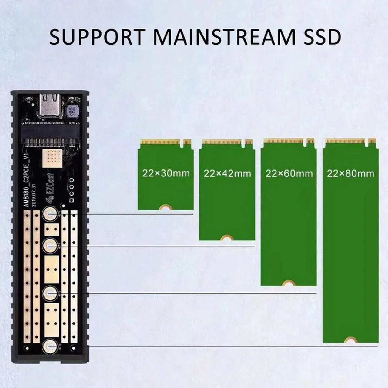 Alt view image 4 of 6 - M2 SSD Hard Case NVME PCIe Enclosure M.2 to USB Type C 3.1 GEN2 M Key Adapter USB C External SSD Solid State Drive Box