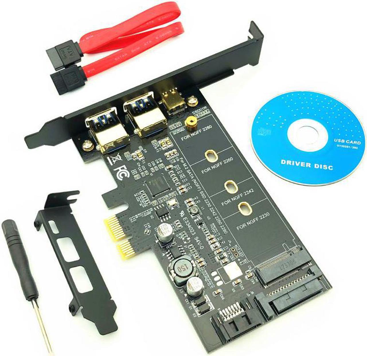 USB 3.0 PCI Express Riser Card Dual Port USB3.0 + 1 Port USB 3.1 Type C + M.2 NGFF Adapter M2 SATA SSD B Key to PCI E Controller