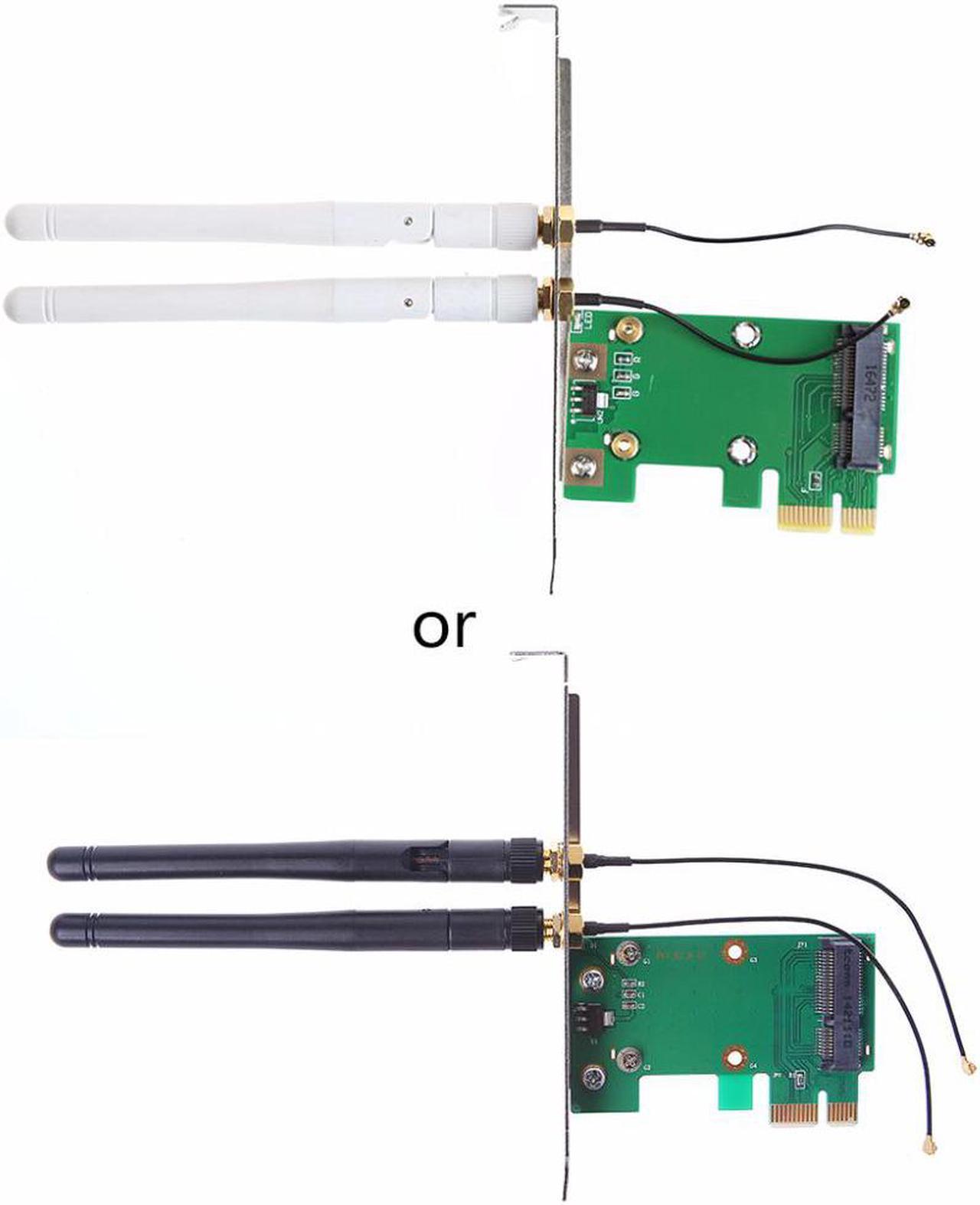 Mini PCI-E to PCI-E 1X Desktop Adapter Convertor with Two Antennas for Wireless Wifi Network Card