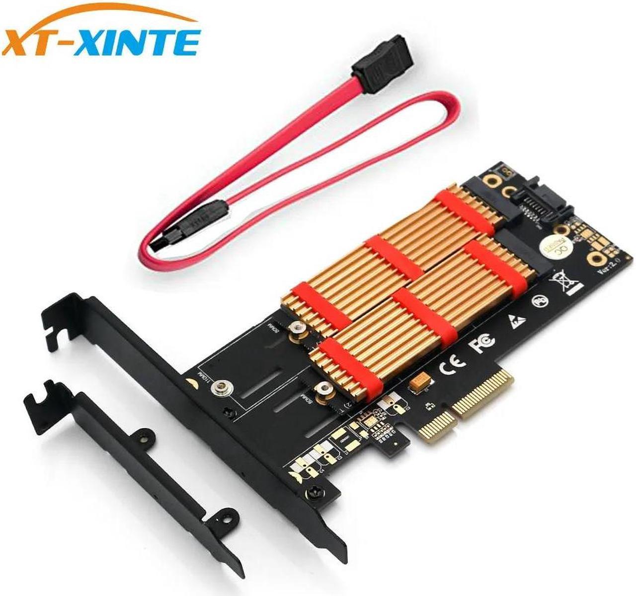 M.2 NVMe SSD NGFF TO PCI-E X4 3.0 Adapter M Key B KEY Dual Interface Riser Card PCIE3.0 w/ Metal Bracket & Heatsink for Desktop