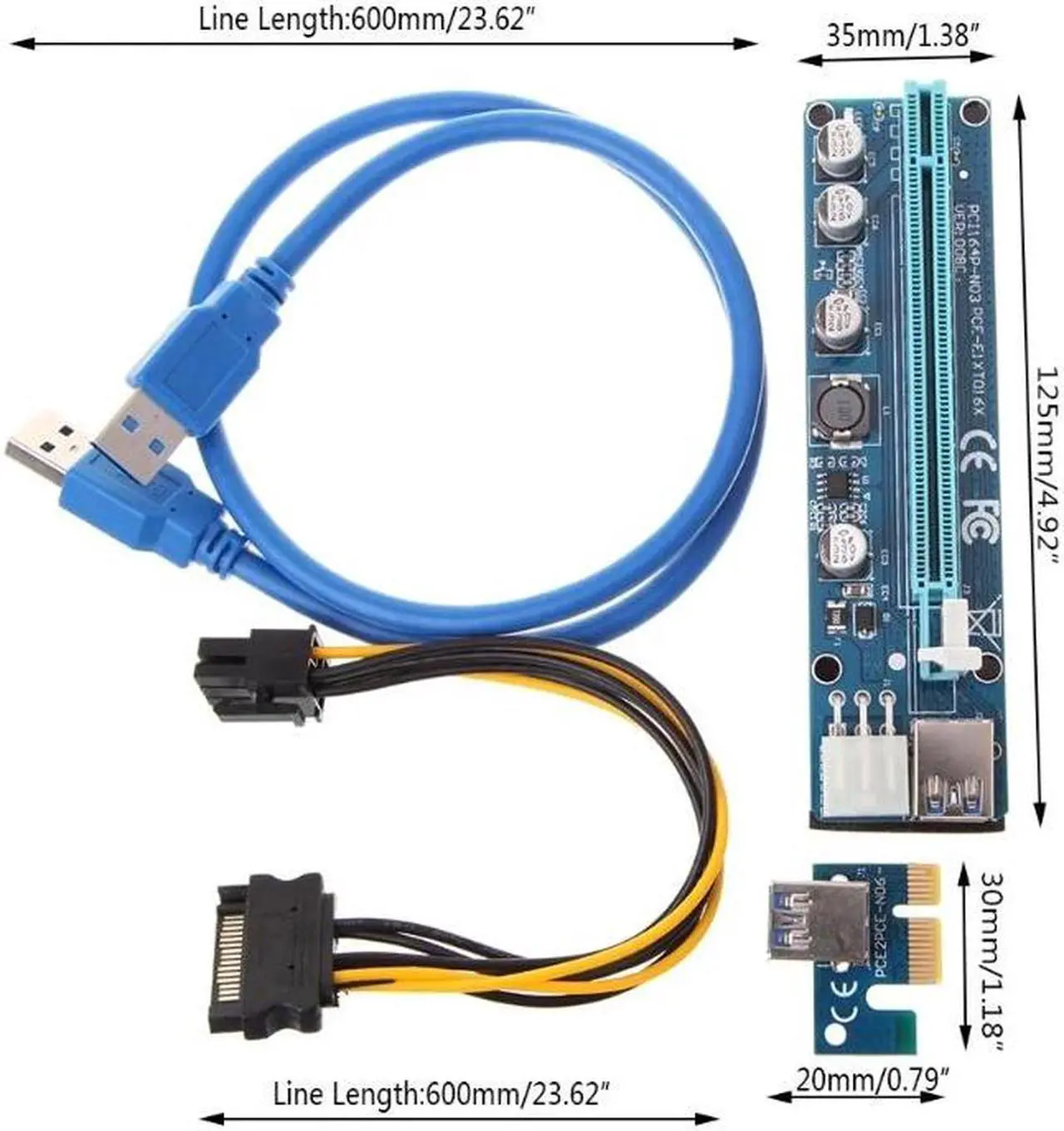 Alt view image 6 of 6 - 1 Pc 008C 15 Pin-6 Pin Sata 1X-16X USB 3.0 Cable PCI-E Card Adapter For BTC Machine High Speed