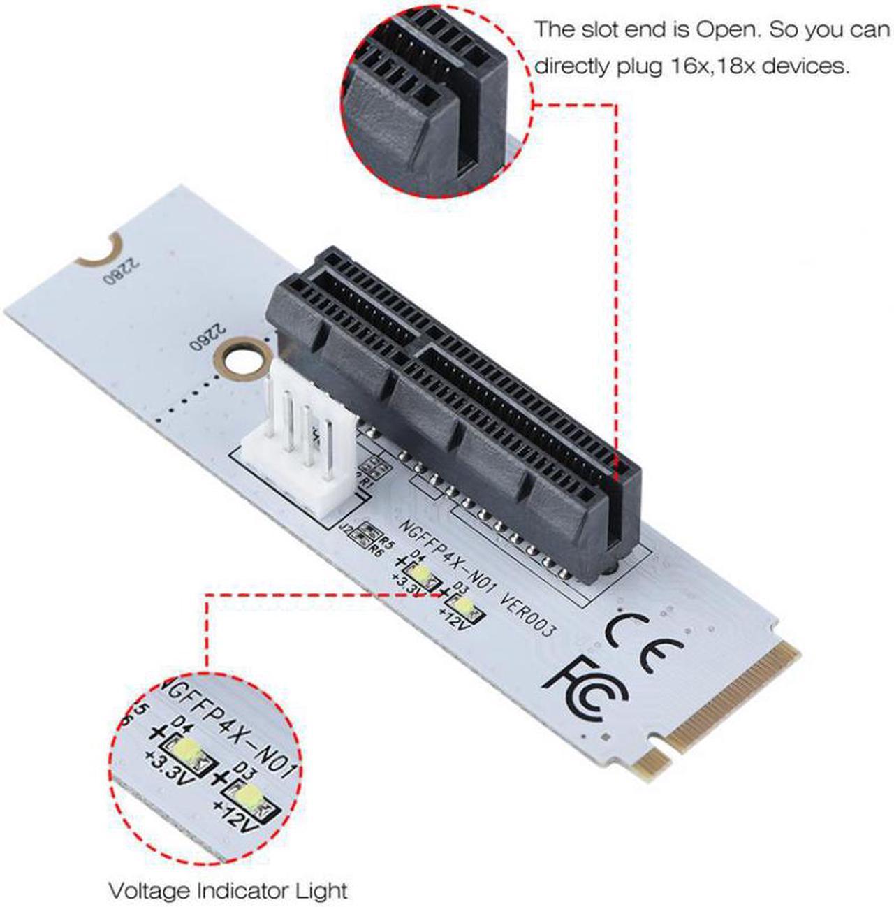 Add On Cards NGFF M.2 Key M to PCI-E Express 4X Riser Card Adapter LED Voltage Indicator