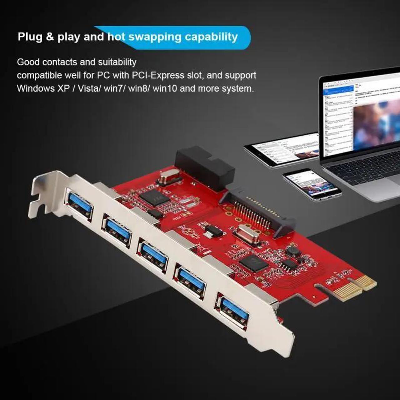 High Speed PCI-E to 5 Port USB 3.0 Expansion Board Card Adapter 20 Pin