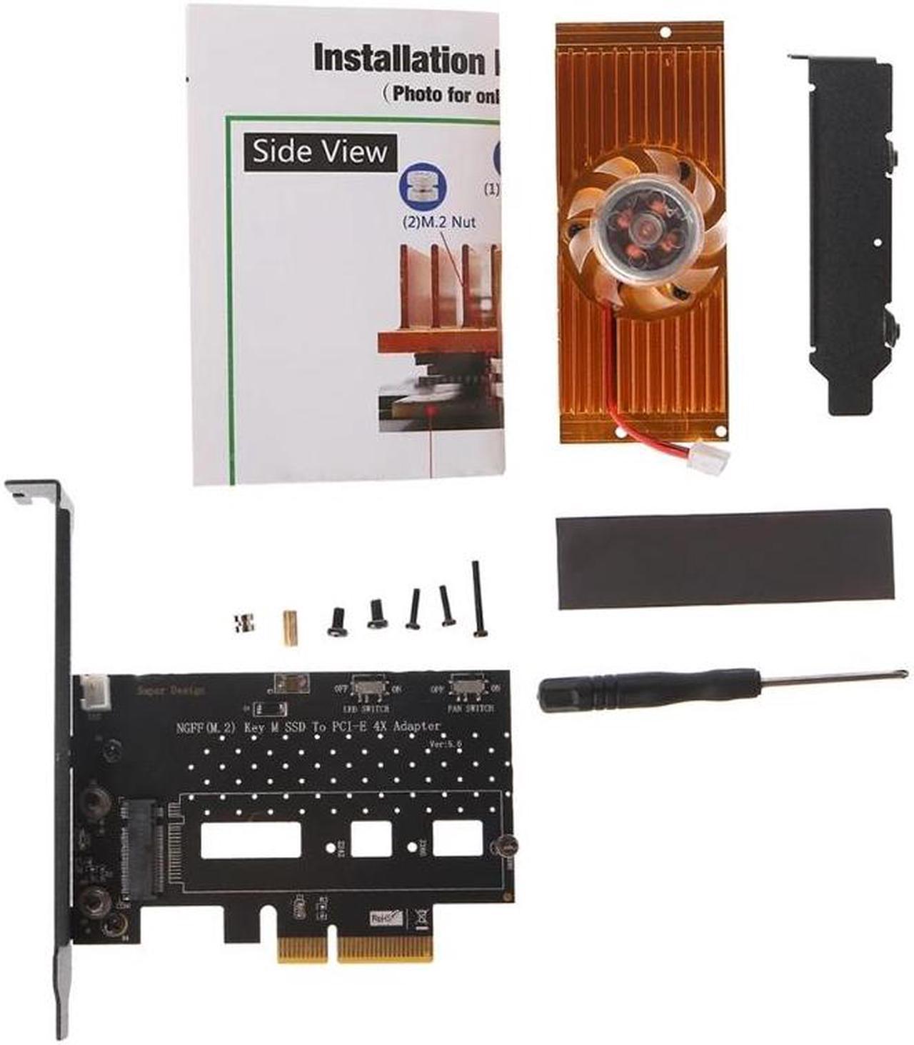 NGFF(M.2) NVME PCI-E SSD To PCI-E 3.0 4X Adapter Card With Cooling Fan Low Profile Bracket For Desktop