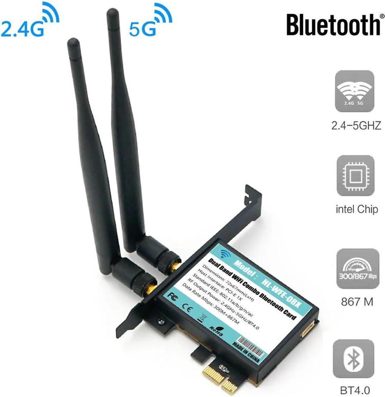 802.11 AC A/B/G/N/AC 7265 Module to PCI-E 1X Desktop Wifi Card Adapter Bluetooth 4.0 AC1200 2.4Ghz-300Mbps/5Ghz-867Mbps Bracket