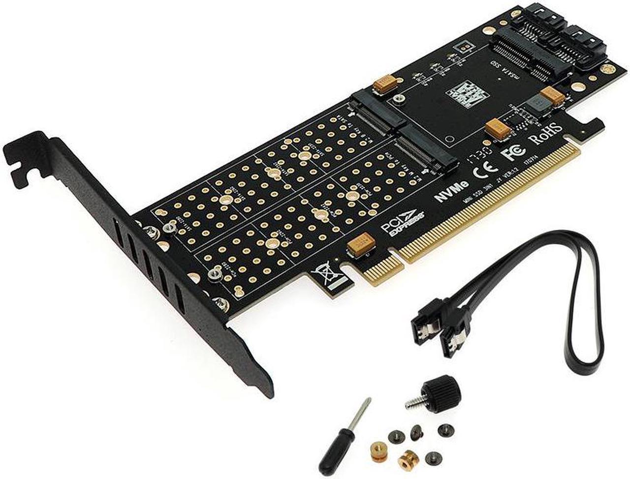 M.2 NVMe SSD NGFF TO PCI-E3.0 X16 adapter M Key B Key mSATA interface card Suppor PCI Express 3.0 3 in 1 dual 12v+3.3v