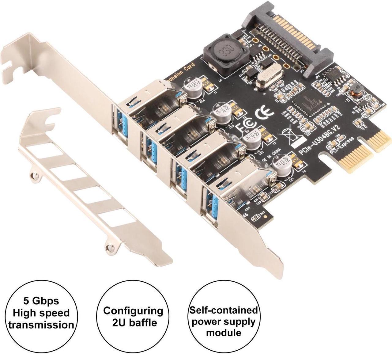 USB3.0 Superspeed Expansion Card PCI -E to 4-Port USB PCI-E Expansion Card for PC Desktops Windows 7/8/8.1/10/XP/Vista