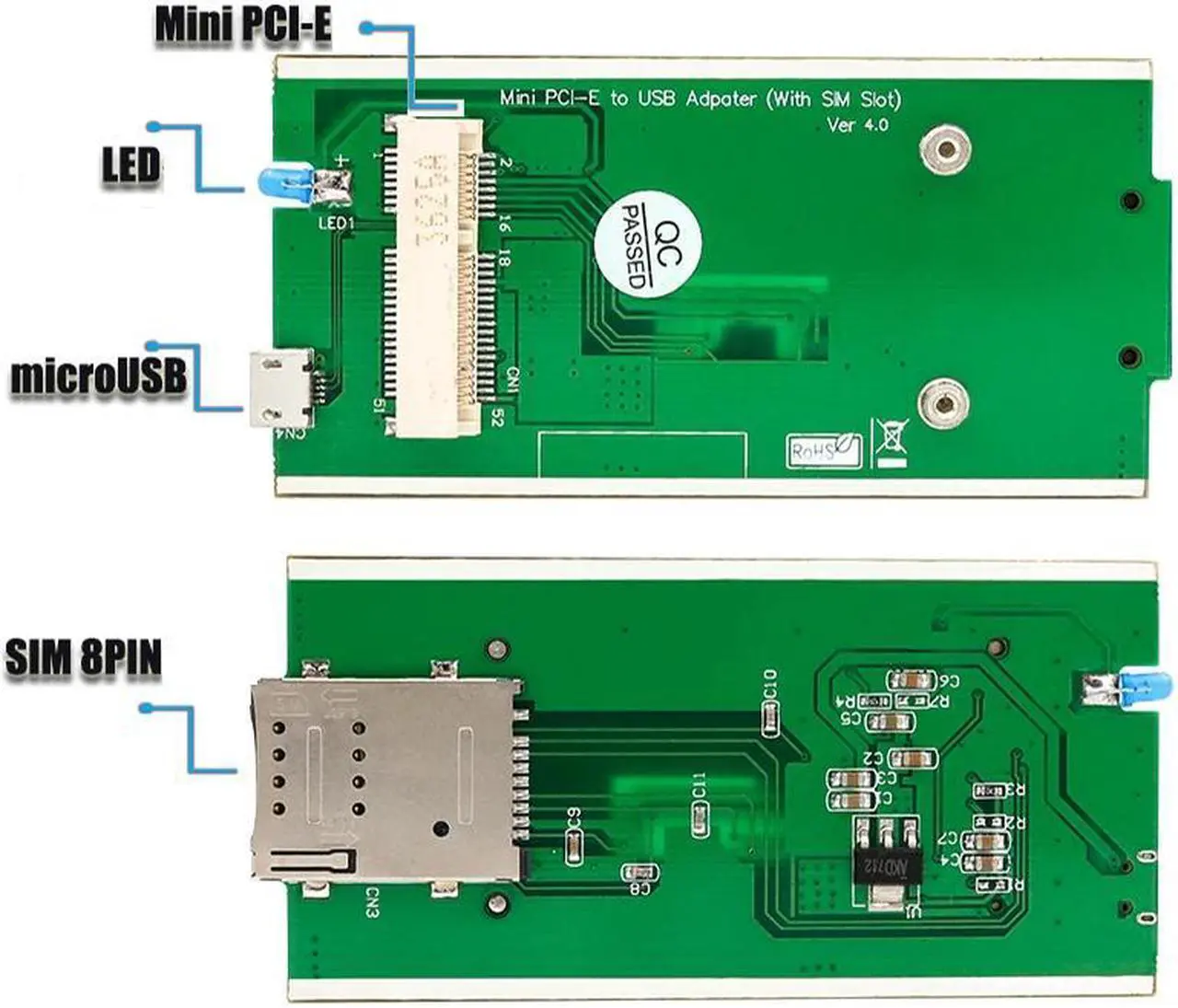 Alt view image 6 of 6 - Mini PCI E to USB Adapter With SIM card Slot for WWAN/LTE/GSM/HSP(3.5G)/GPS Module 3G/4G wireless Mini PCI-E Card to USB port
