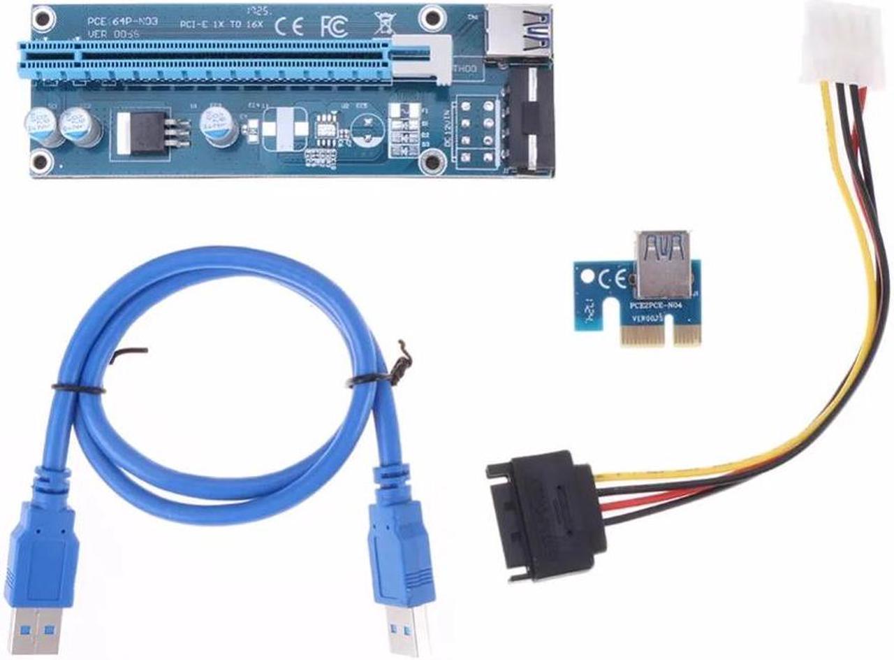 add on card 60cm PCI-E PCIe PCI Express 1x to 16x Riser USB 3.0 Extender Cable with Sata to 4Pin IDE Molex Power Supply for BTC Miner