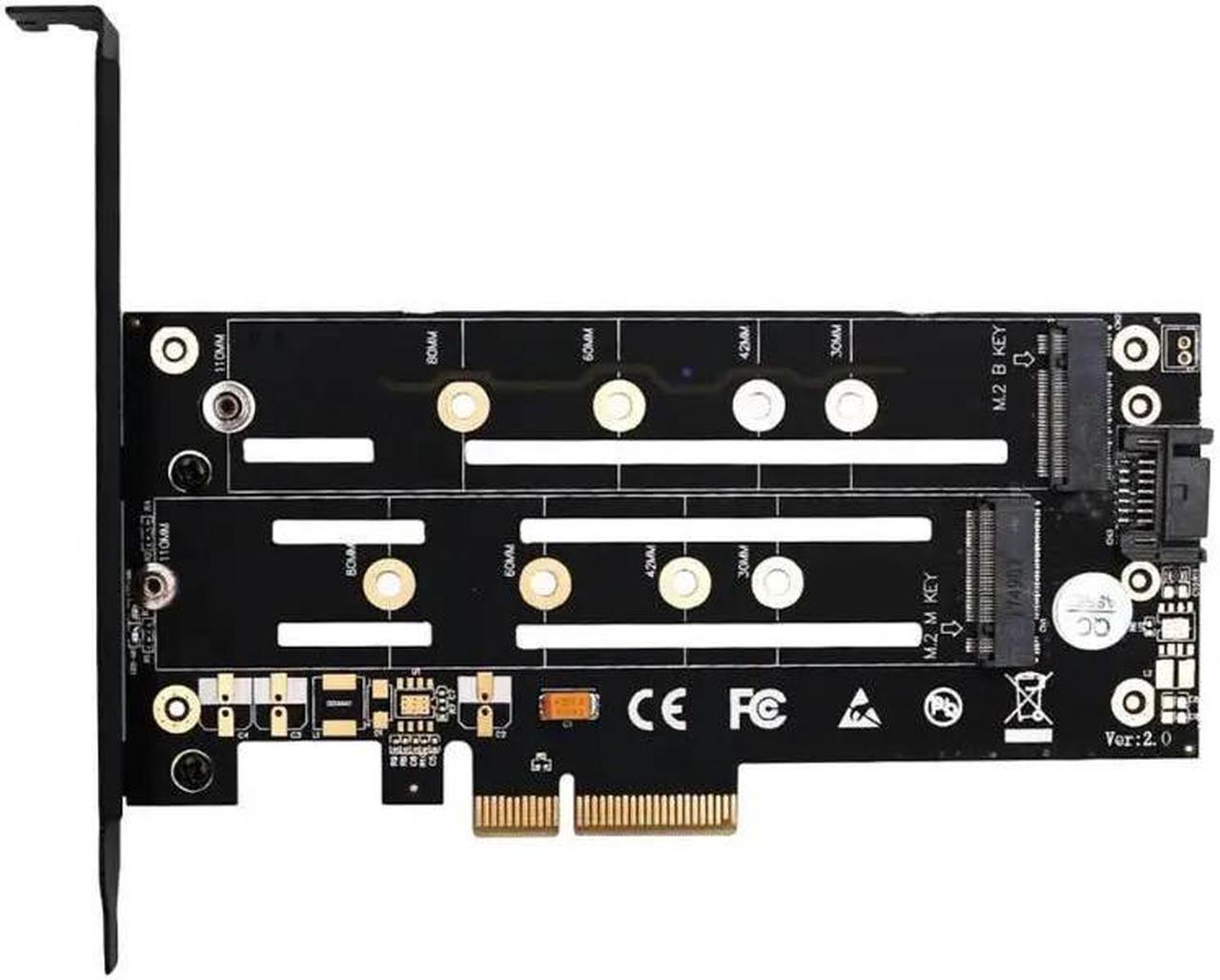 M.2 SSD NVME M Key+B Key M.2 SATA to PCI-e 3.0 4X Host Controller Expansion Card with Low Profile Bracket for Desktop