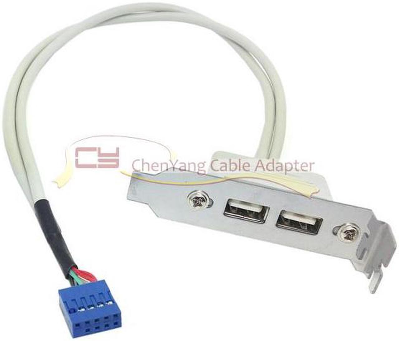 CY Type A USB 2.0 Female Back Panel to Motherboard 9pin Cable 30cm with Low profile 8cm Height PCI Bracket White