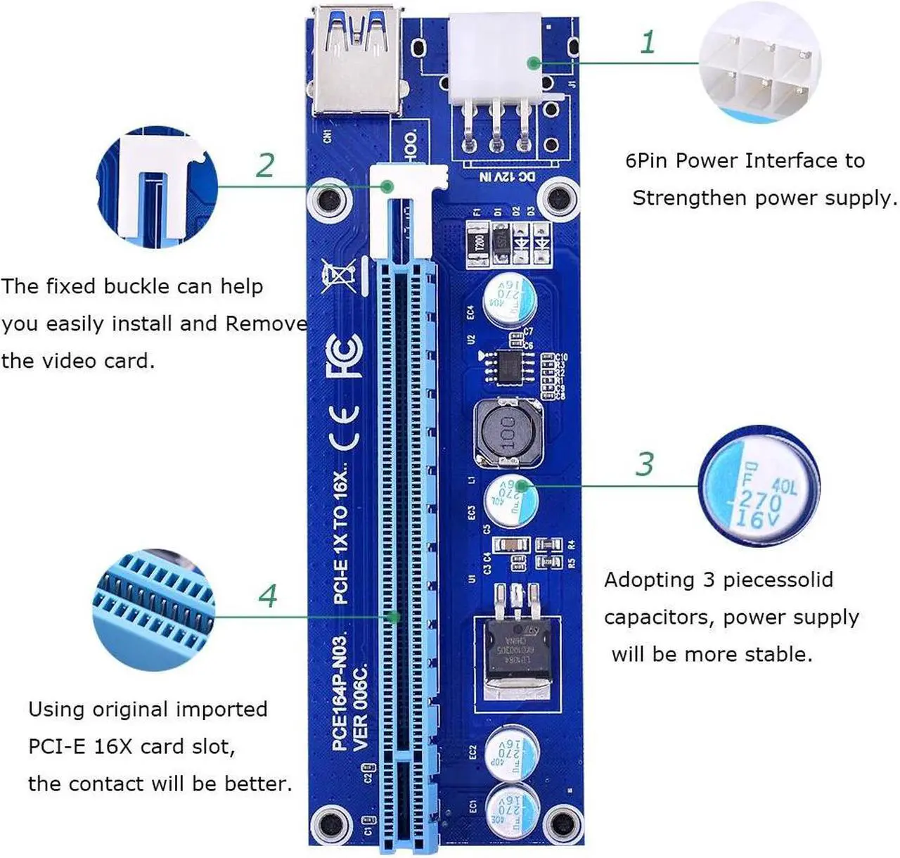 Alt view image 3 of 6 - Mini PCI-E to PCI-E 16X Riser Card 0.6M USB 3.0 Cable for EXP GDC Laptop External Video Card for Miner Mining