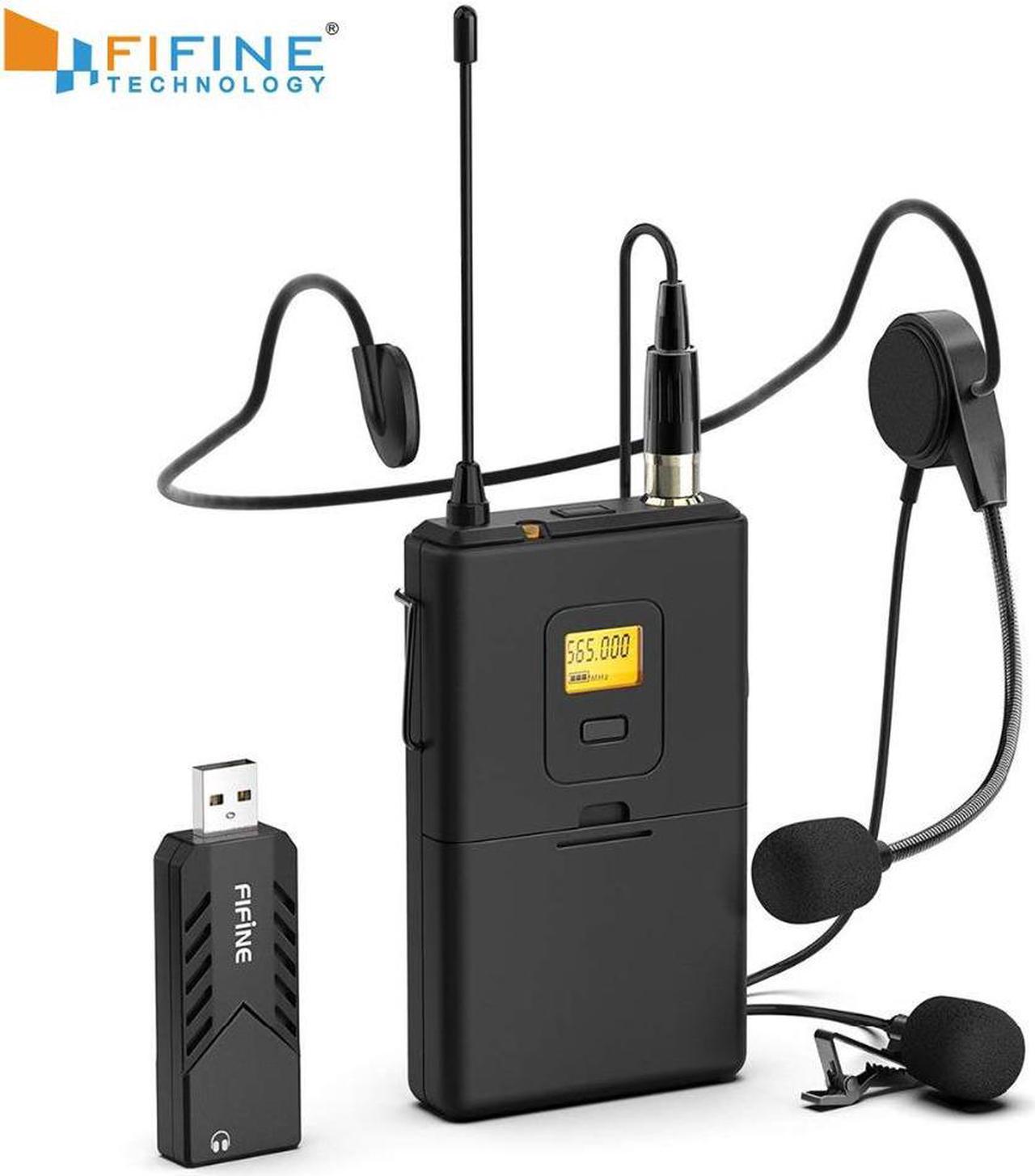 Fifine Wireless Lavalier Microphone for PC & Mac, Condenser Microphone with USB Receiver for Interview, Recording & Podcast