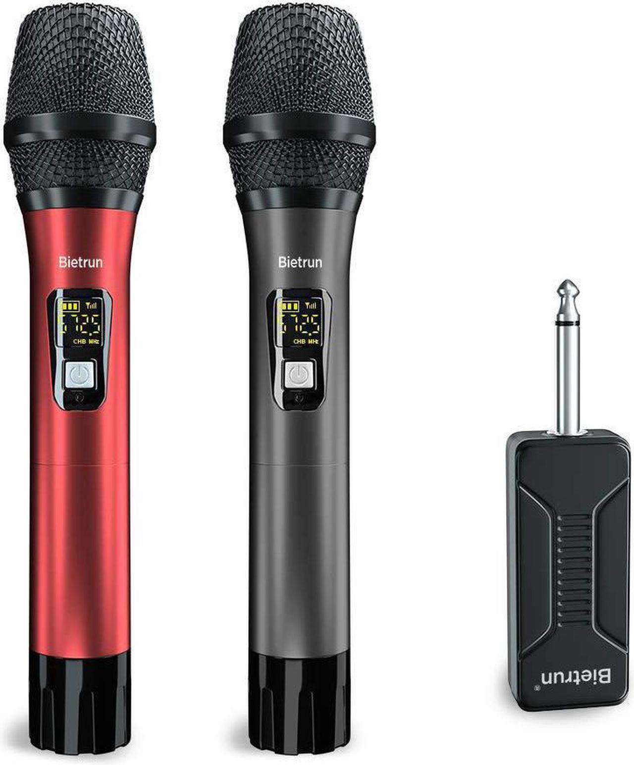 Wireless Microphone Karaoke System, UHF Wireless Dual Handheld Dynamic Mic Set with Rechargeable Receiver, 260ft Range, 6.35mm(1