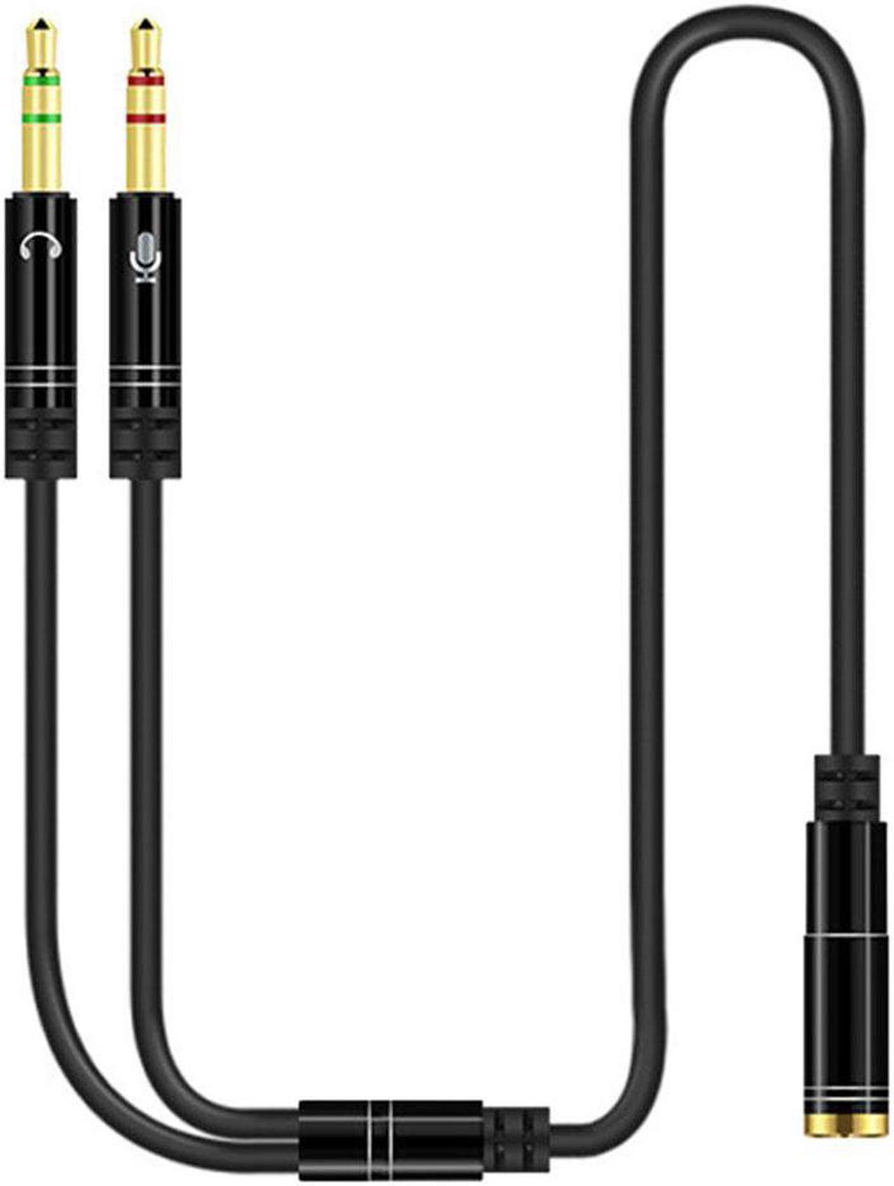 AUX 3.5mm Audio Mic Splitter Cable Female to 2 Male Headphone Microphone Adapter