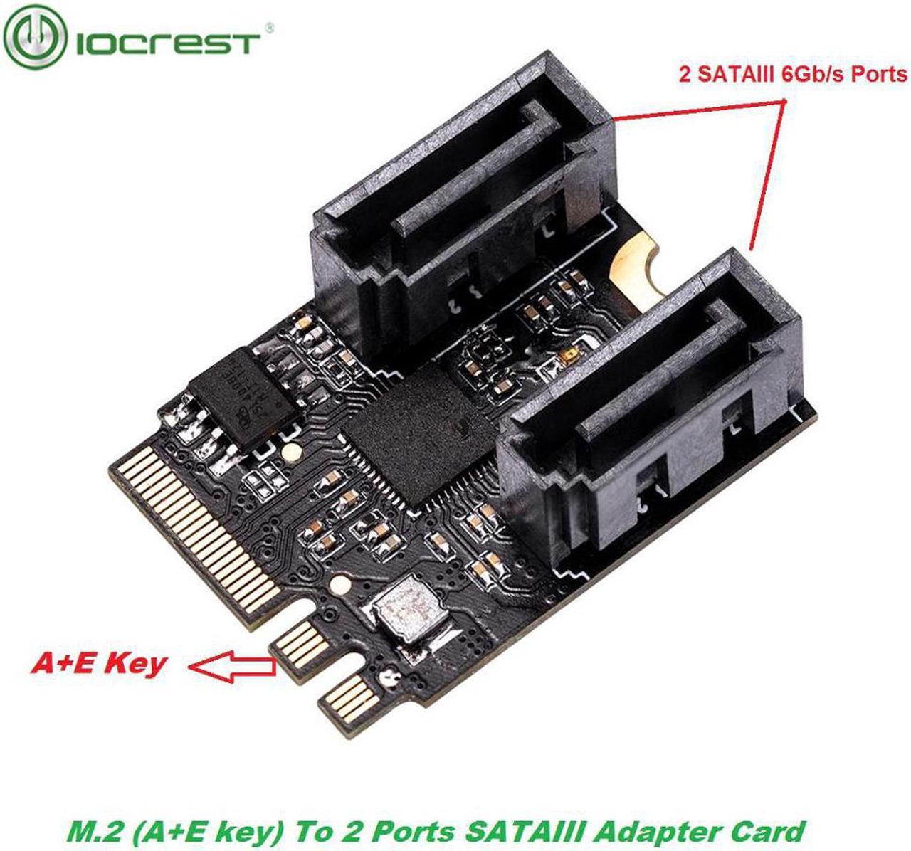 M.2 Ngff to Sata 3 Adapter Card A-Key and E-Key 2 Ports SATA 6gb/s Free Driver 2230mm Size Black