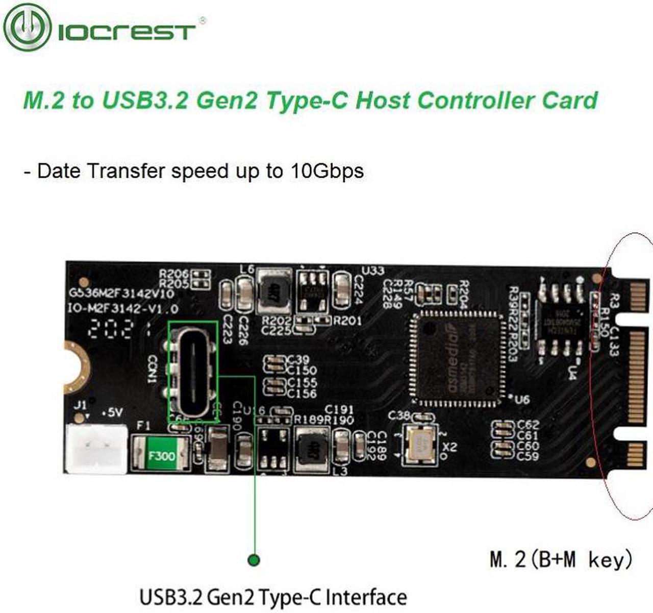 USB 3.2 Gen 2 10 Gbps 1-Port Type-C M.2 22x60 B+M key small size controller card