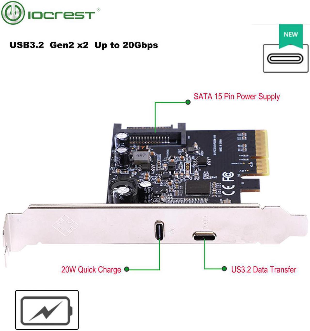 PCIE3.0 To USB3.2 Type-c 20G Data Transfer and 20W Quick Charge USB-C controller Card