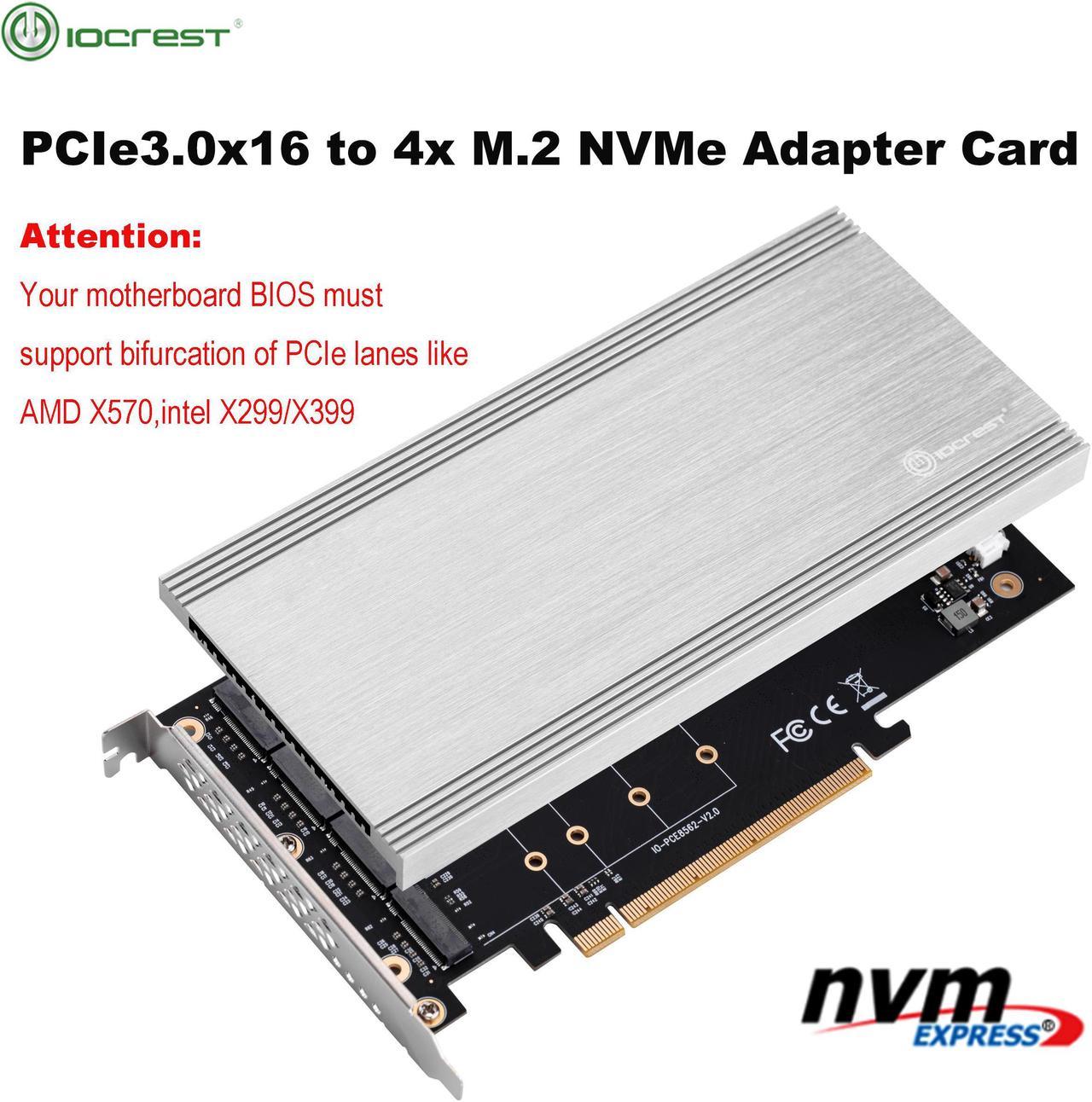 4 Ports M.2 NVMe to Pcie 3.0 X16 riser controller Adapter Card Only Support Bifurcation Motherboards