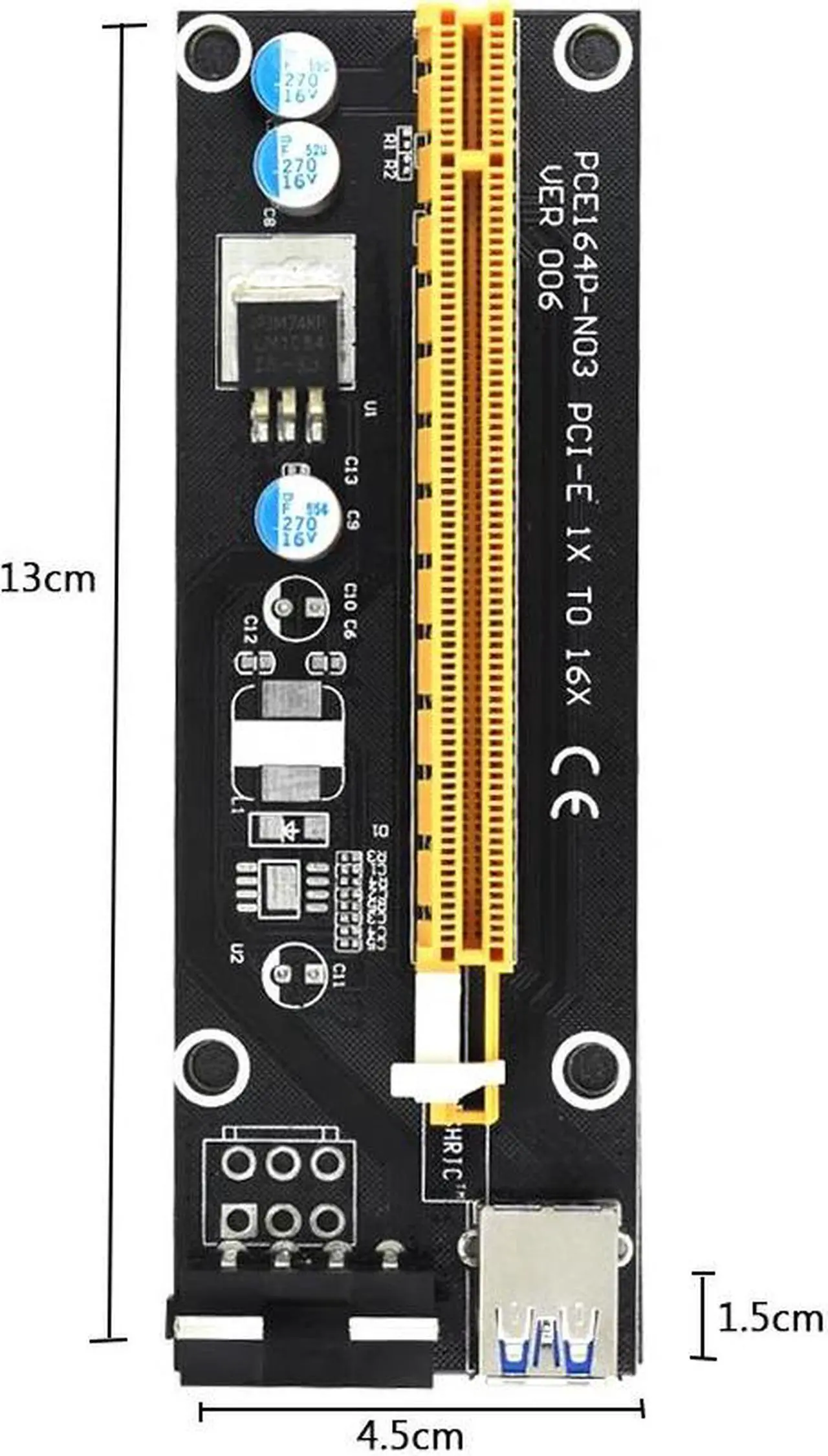 Alt view image 5 of 6 - PCIE PCI Express Riser Card PCI-E Extender 1x to 16x Adapter USB 3.0 SATA to 4Pin IDE Molex for Mining Bitcion Miner