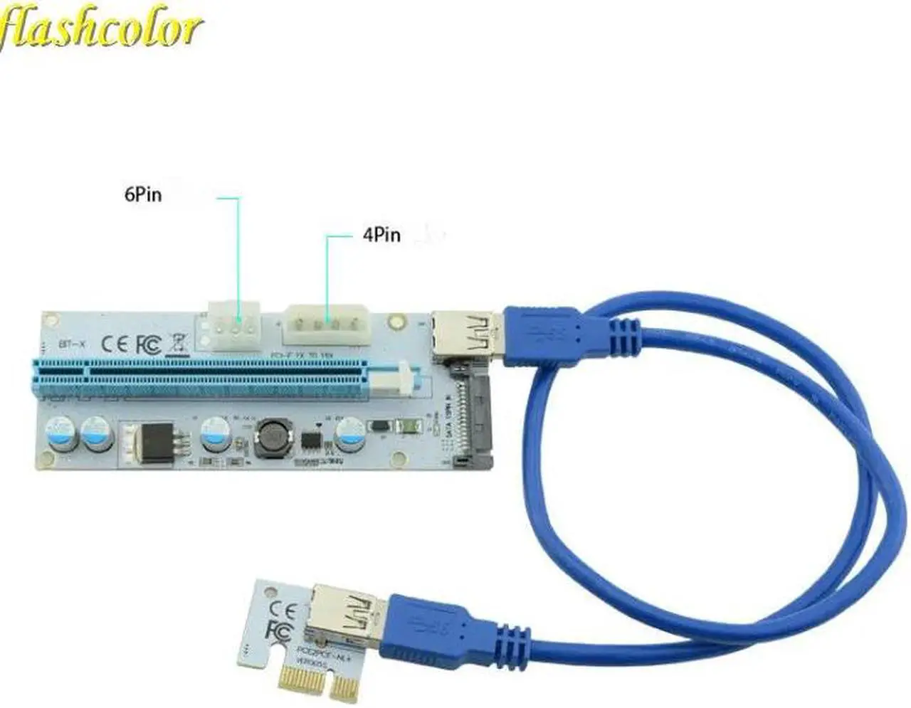 Alt view image 6 of 6 - PCIe PCI-E PCI Express Riser Card 1x to 16x USB 3.0 Cable Adapter SATA to 4Pin IDE Molex 6 pin for BTC Miner Machine