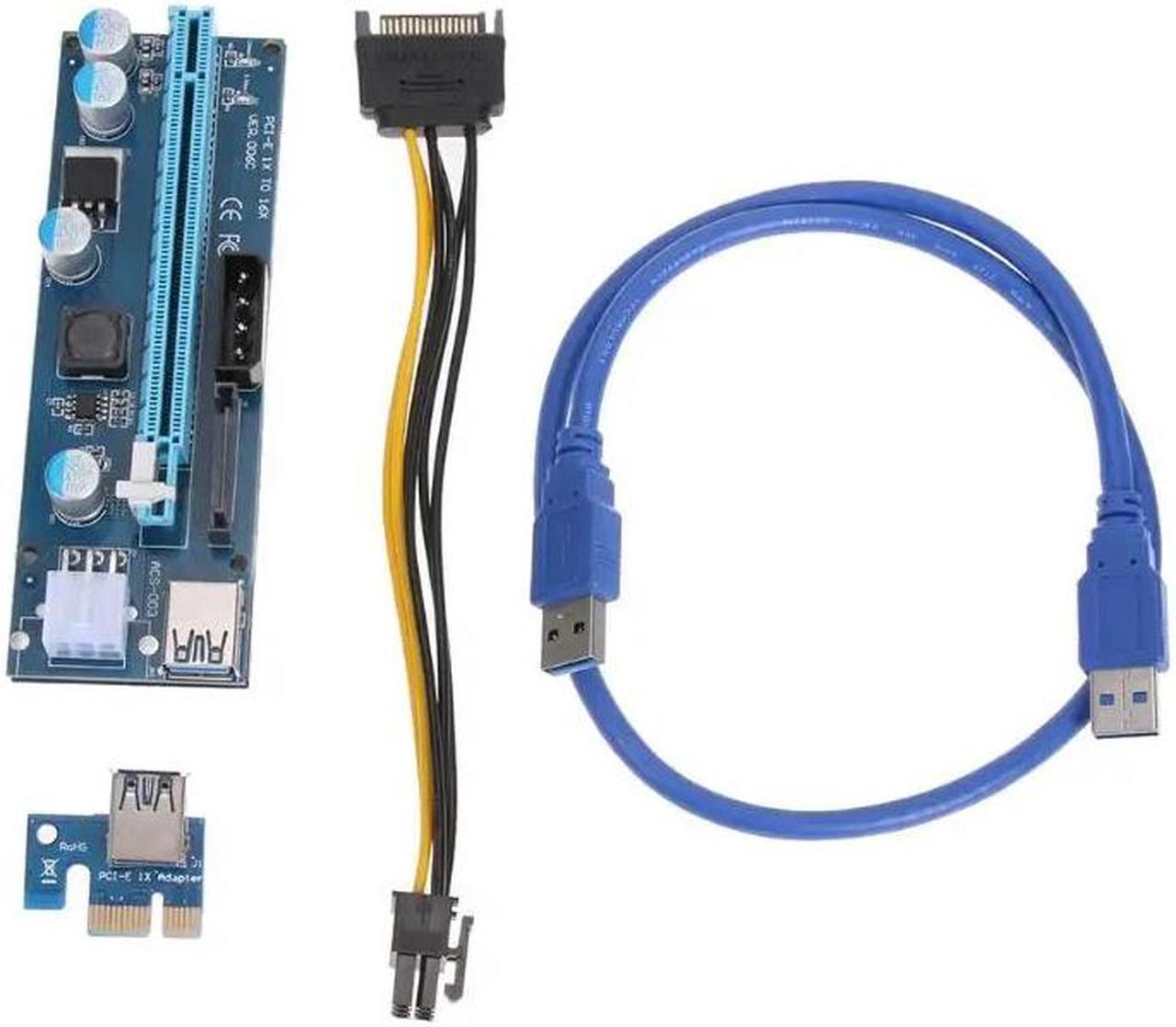 PCI-E PCI Express 1x To 16x Enhanced Extender Riser Adapter With SATA 15pin To 6pin Power & 60cm USB3.0 For BTC Mining