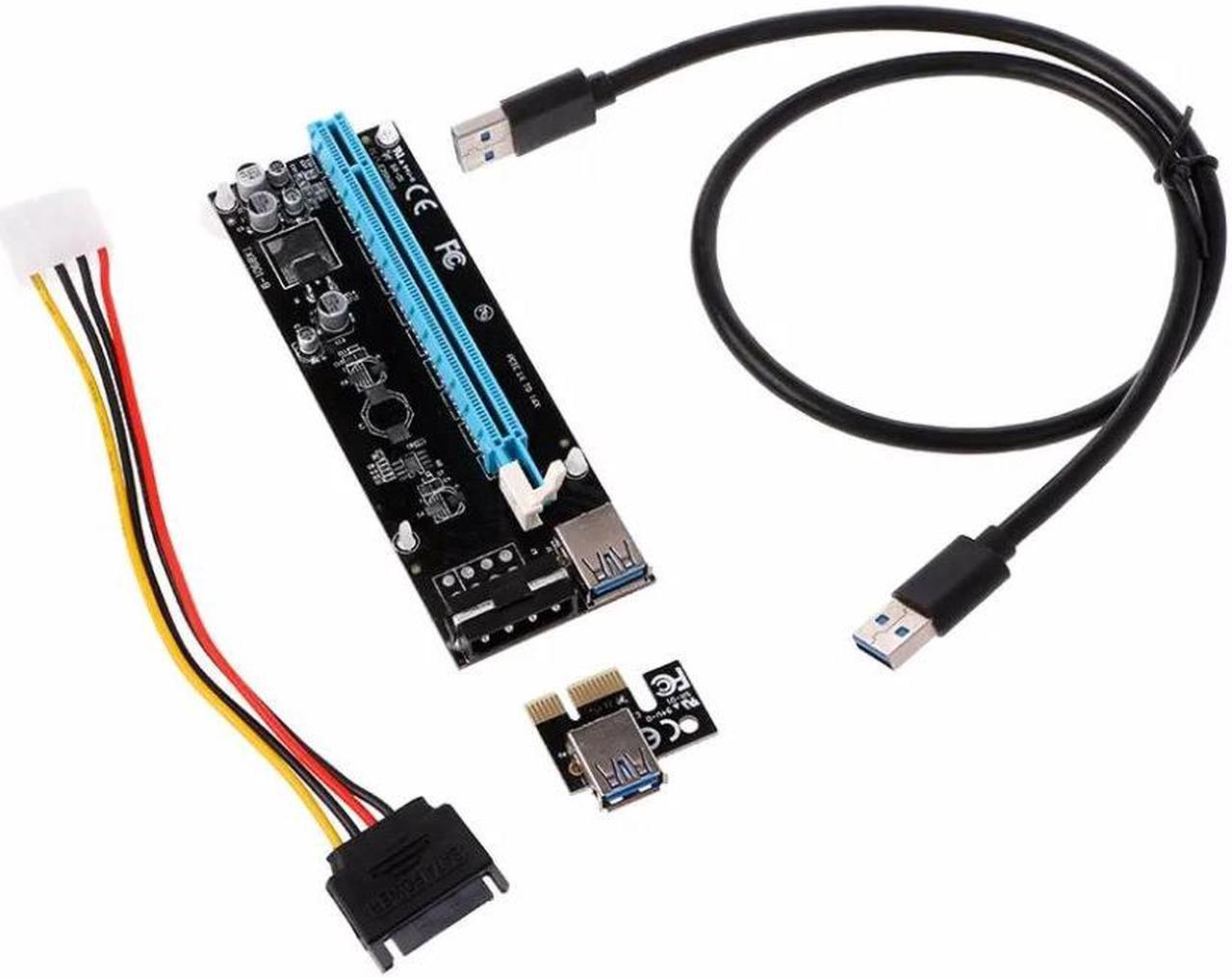 add on card 60CM PCI Express PCI-E 1X To 16X Riser Card Extender Adapter USB 3.0 Cable 15Pin SATA to 4Pin IDE Power Cord