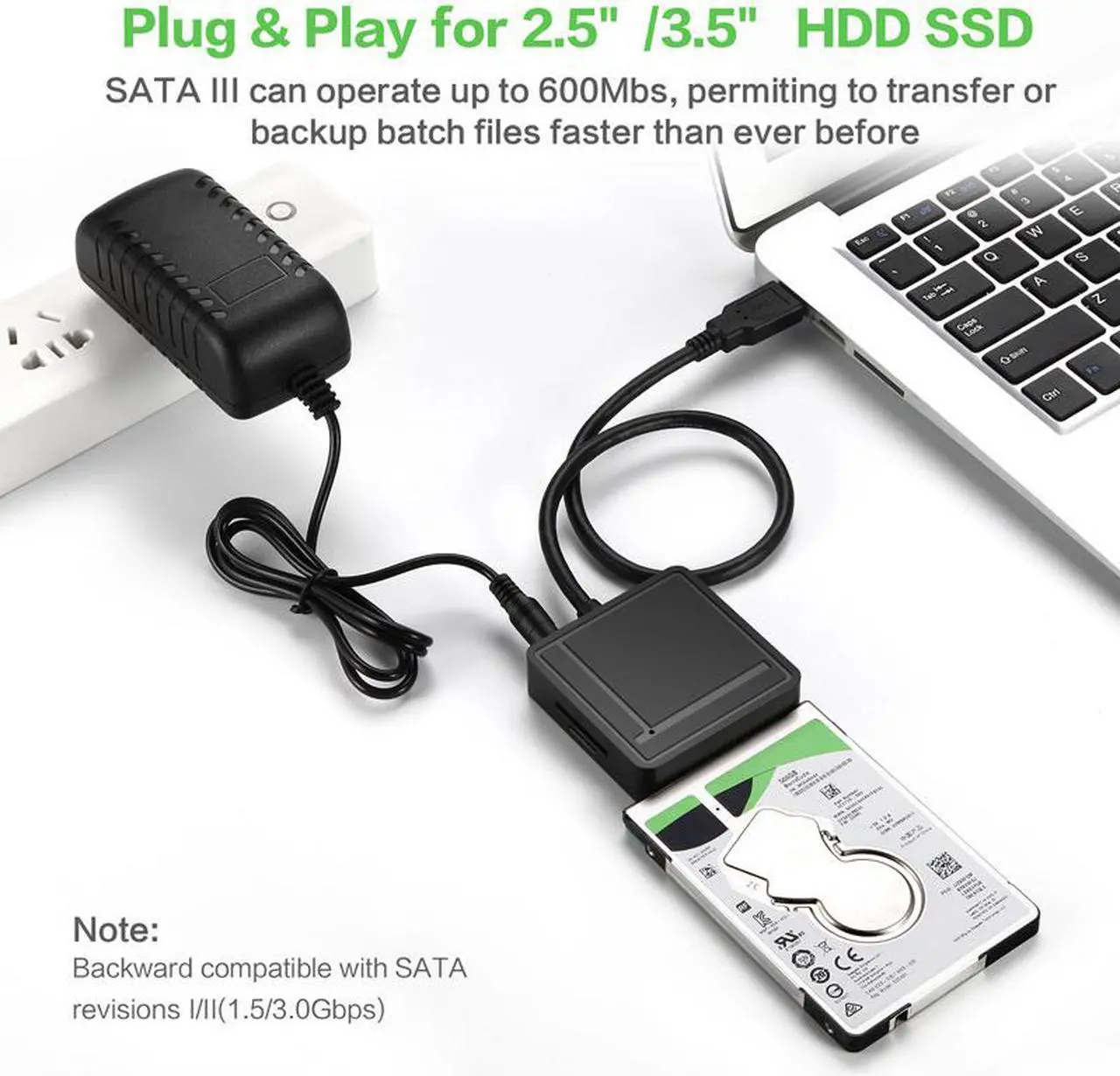 Alt view image 2 of 5 - STANSTAR USB 3.0 to SATA Adapter TF SD Card Reader USB 3.0 Hub 2 Ports Converter 3 IN 1 for 2.5” 3.5” HDD Hard Drive