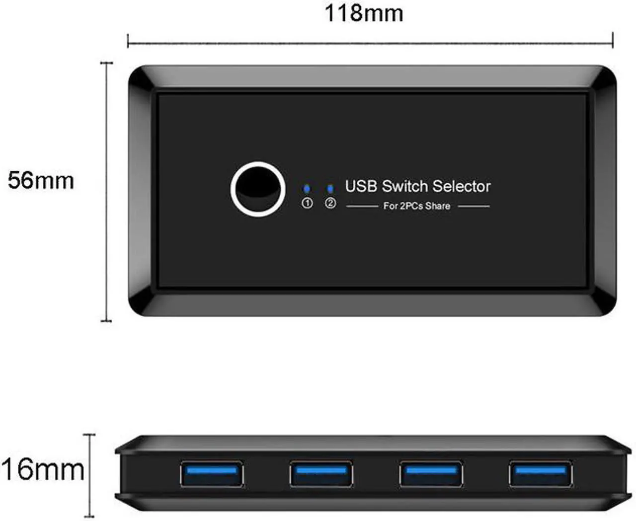 Alt view image 4 of 7 - STANSTAR USB 3.0 Switch Selector, 2 Computers Sharing 4 USB Port Devices, KVM Peripheral Switcher Box for Mouse Keyboard Scanner Printer PC, with One Button Swapping and 2 USB3.0 Cable