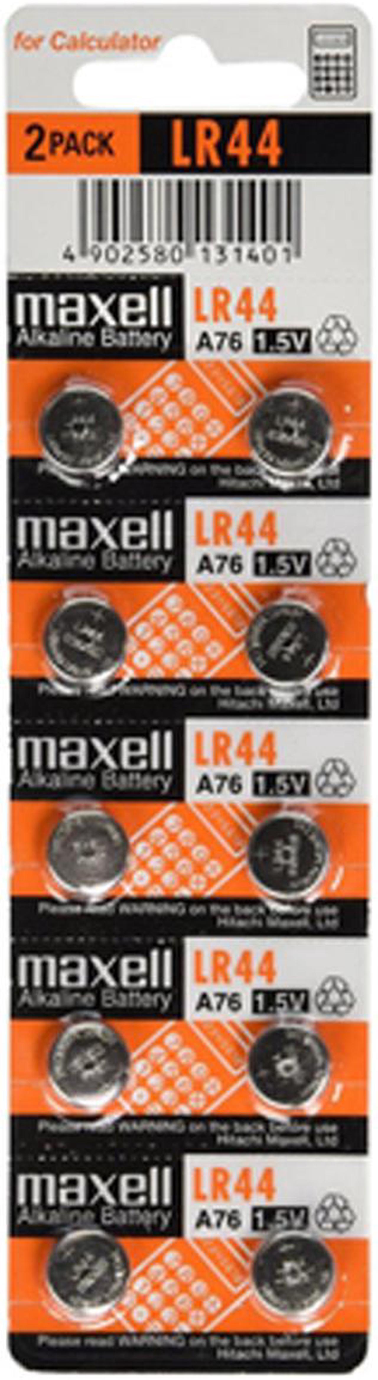 10 x LR44 / A76 Maxell Alkaline Button Batteries