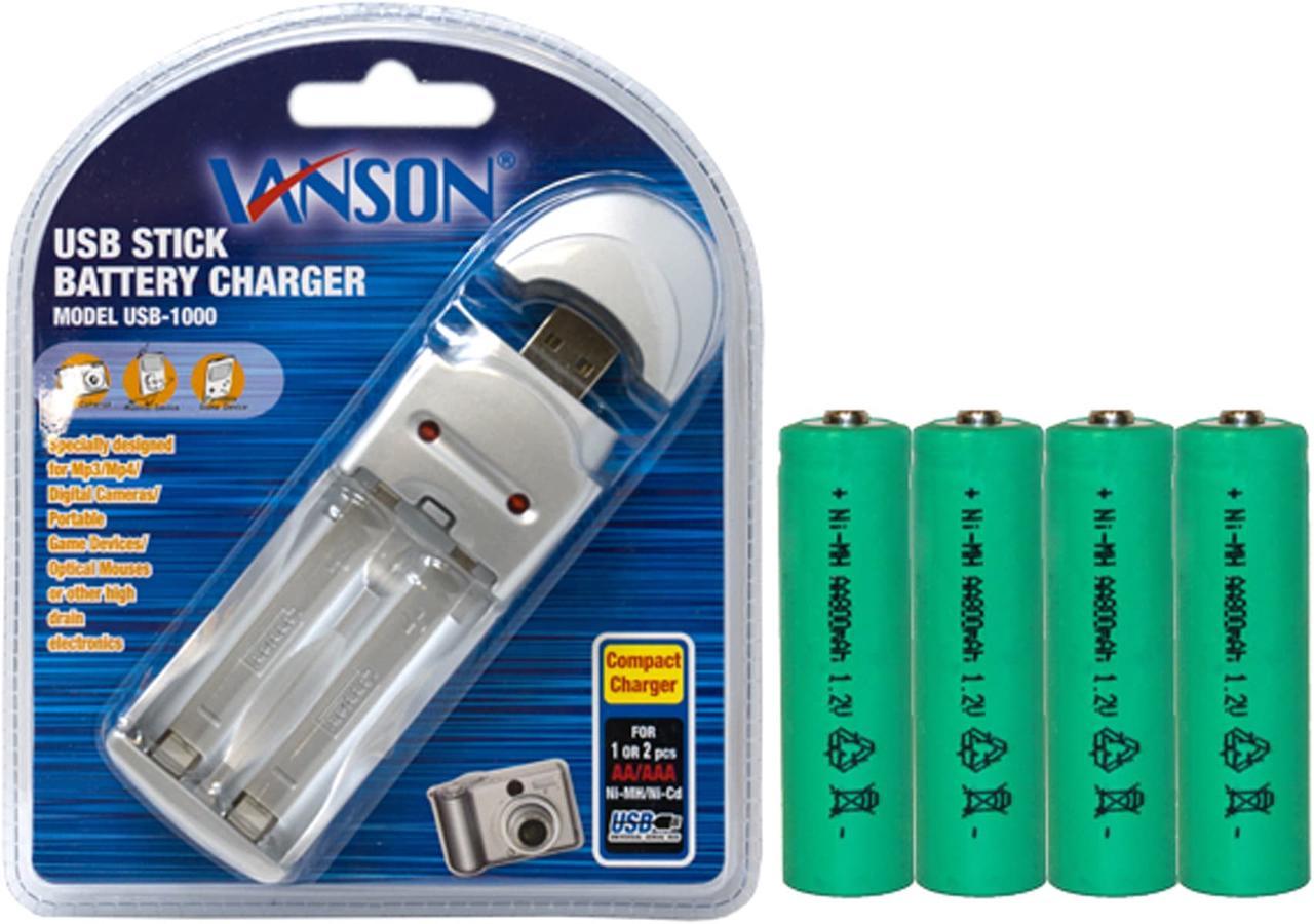 AA / AAA USB Battery Charger + 4 AA (800 mAh) NiMH Batteries