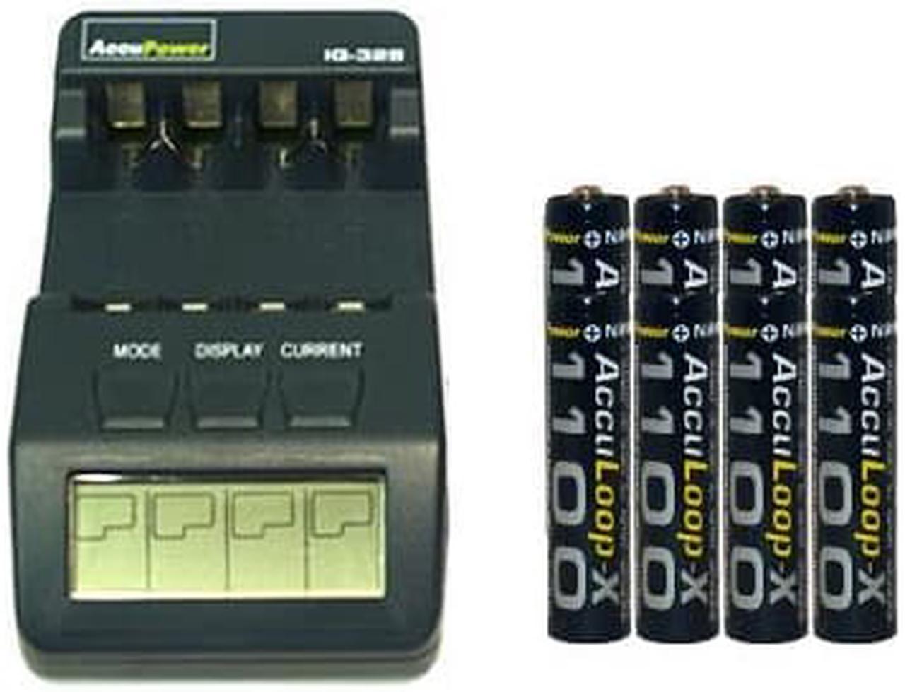 IQ-328 AA / AAA LCD Charger + 8 AAA (1100 mAh) AccuPower AccuLoop-X NiMH Batteries