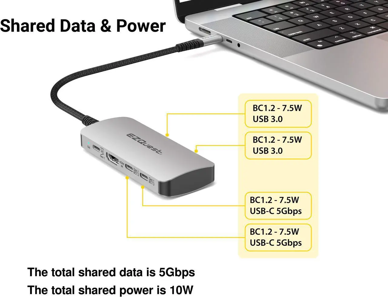 Alt view image 3 of 6 - USB-C Multimedia 8-in-1 Hub
HDMI 4K, 100 Watts USB-C Power Delivery with (FRS) or 5Gbps Data, 2 x USB-C Ports, 2 x USB-A 3.0 Ports, SD and Micro SD