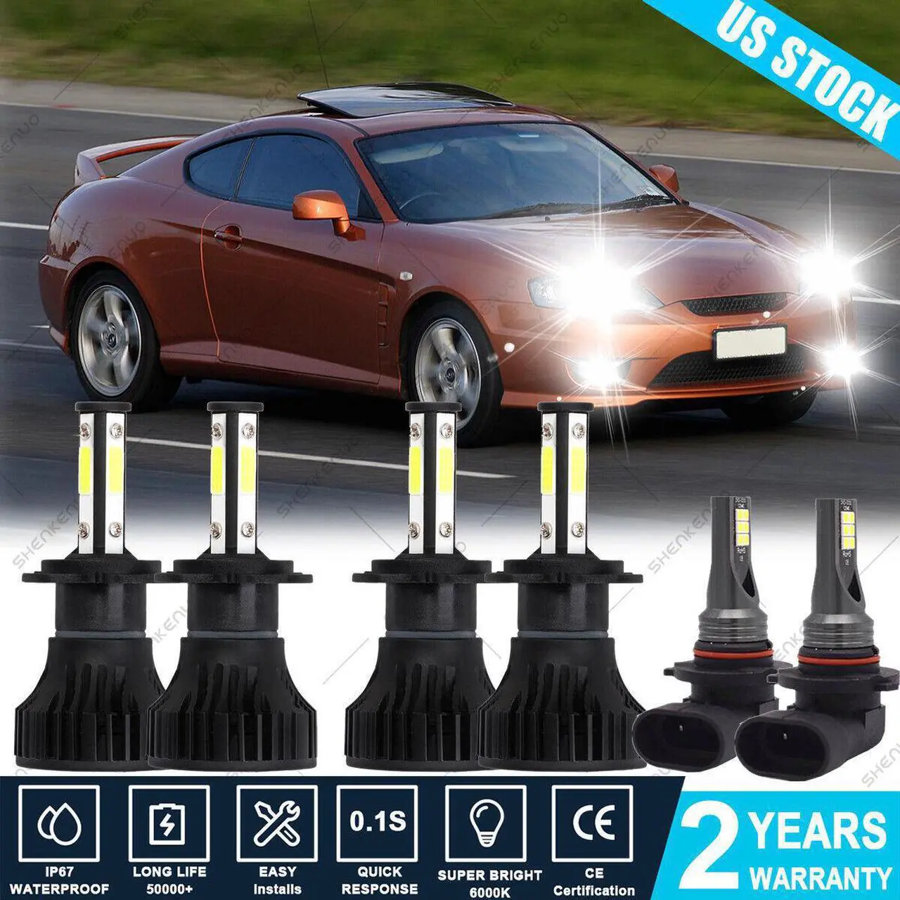 Main image of For Hyundai Tiburon 2003 2004 2005 2006 Combo 6x LED Headlight + Fog Light Bulbs