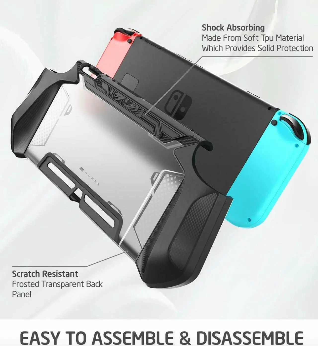 Alt view image 2 of 7 - For Nintendo Switch Console Joy-Con, Mumba 360 Protective TPU Grip Case Dockable