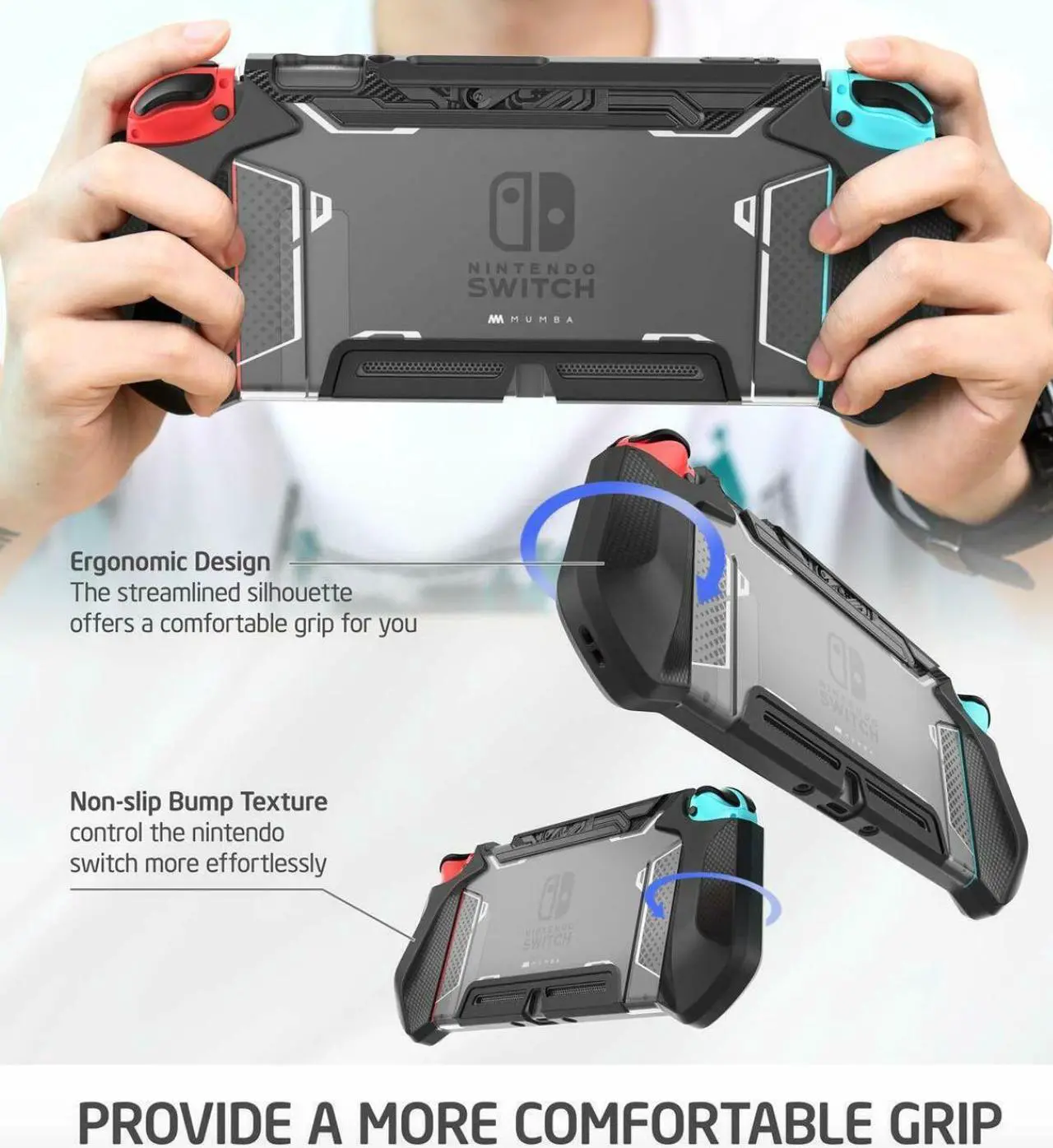 Alt view image 4 of 7 - For Nintendo Switch Console Joy-Con, Mumba 360 Protective TPU Grip Case Dockable