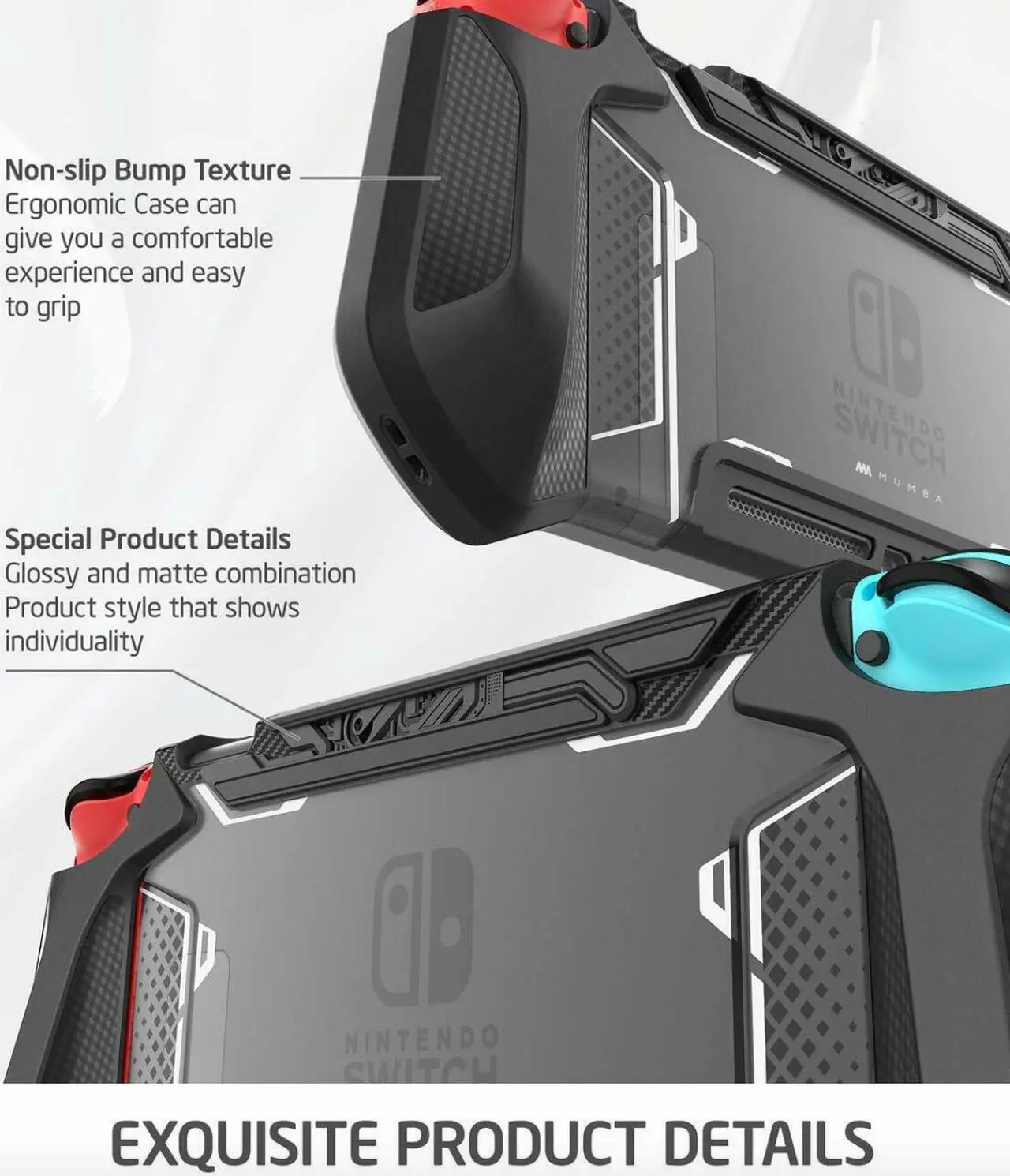 Alt view image 3 of 7 - For Nintendo Switch Console Joy-Con, Mumba 360 Protective TPU Grip Case Dockable