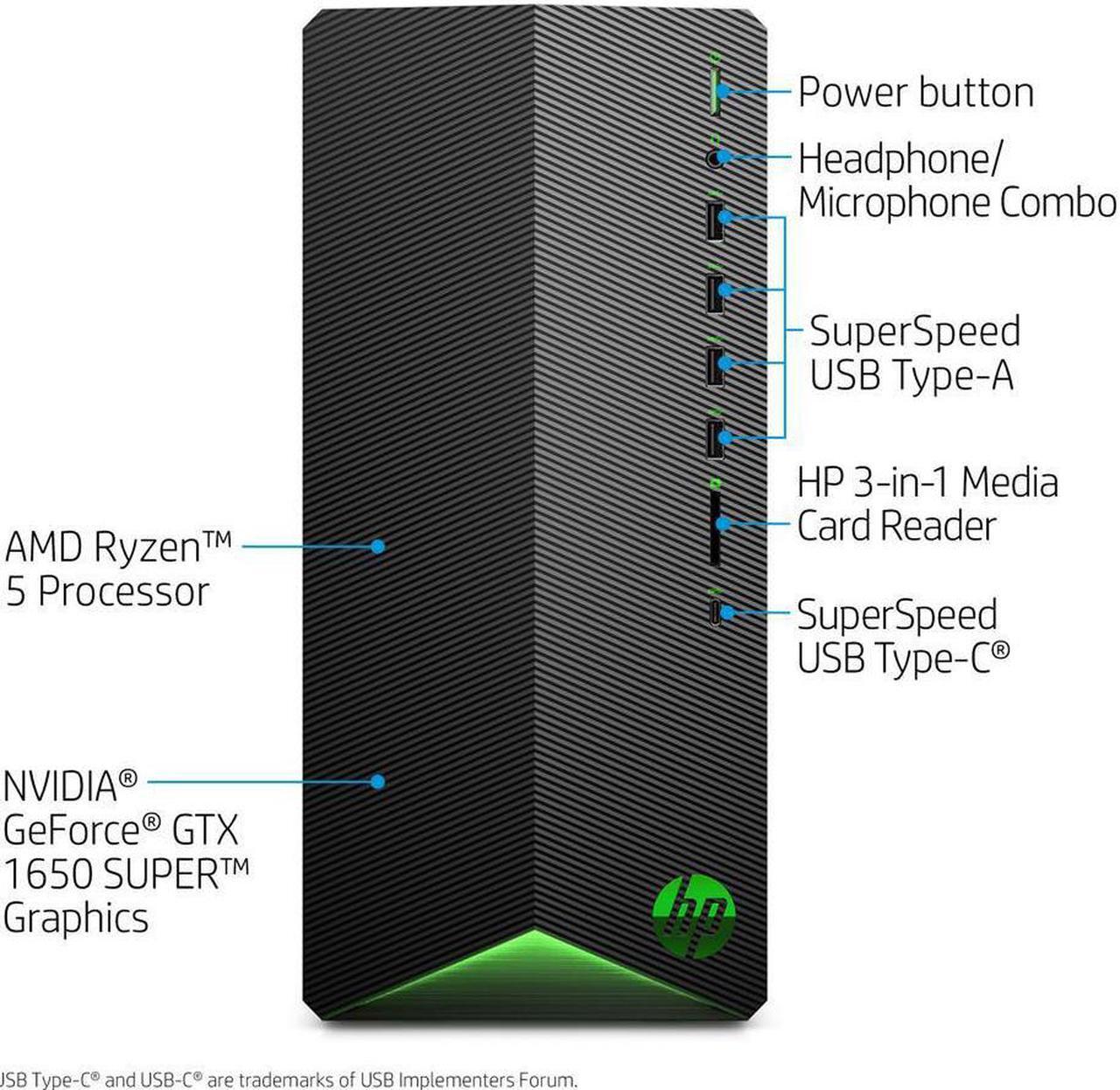 Alt view image 3 of 4 - HP Pavilion Gaming Desktop, AMD Ryzen 5 5600G (3.9 - 4.4GHz), 16GB RAM, 512GB NVMe SSD + 1TB HDD, AMD Radeon RX 5500 , HDMI, DisplayPort, DVI, Wi-Fi, Bluetooth, Windows 10 Pro