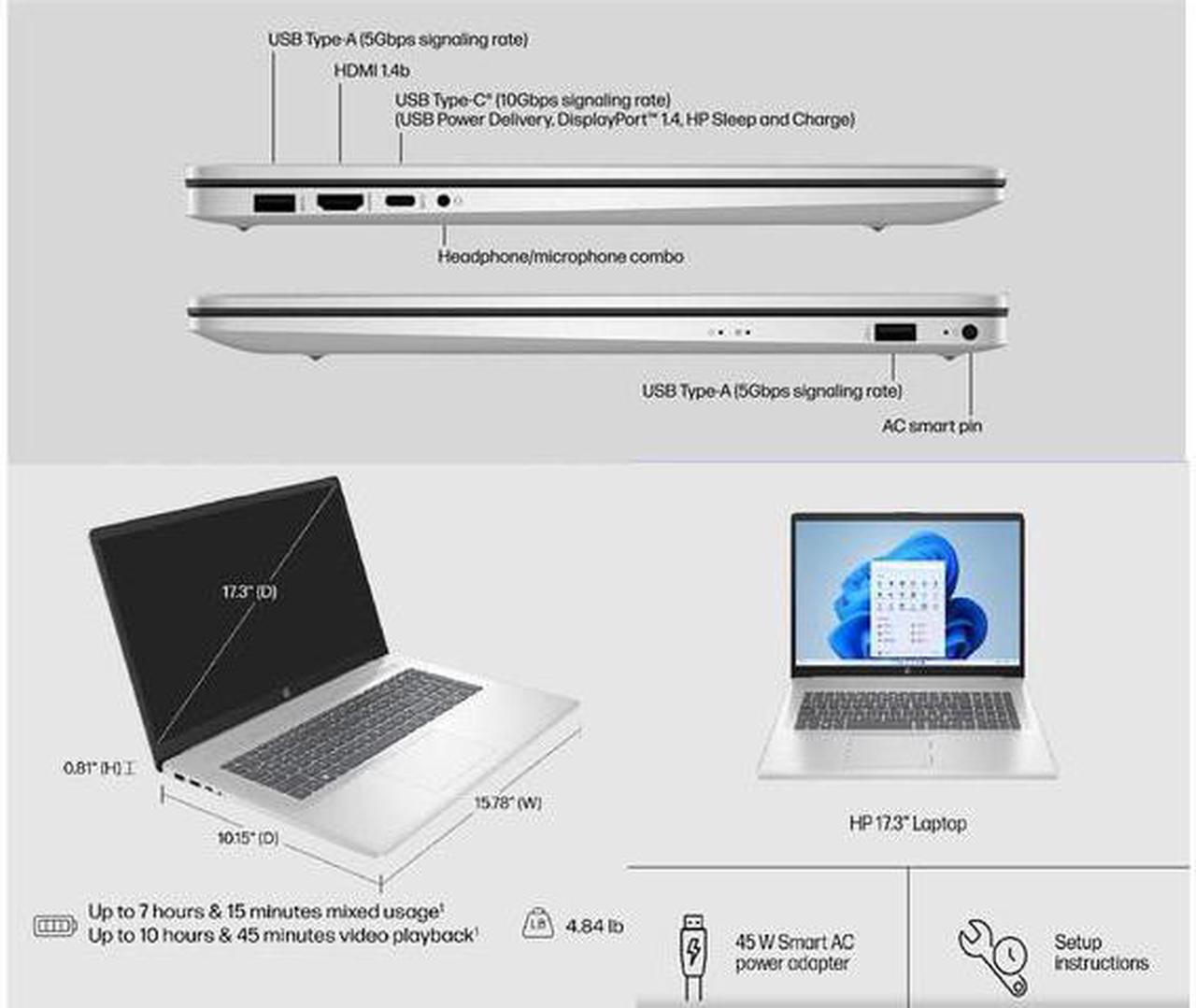 Alt view image 5 of 6 - HP 17.3" Full HD Business Laptop Intel Core 5 120U (Beats i5-1335U) Intel Graphics 24GB RAM 1TB SSD Backlit KB Bluetooth Webcam HDMI USB-C windows 11 Home Silver/ XTREDURA Flash Drive