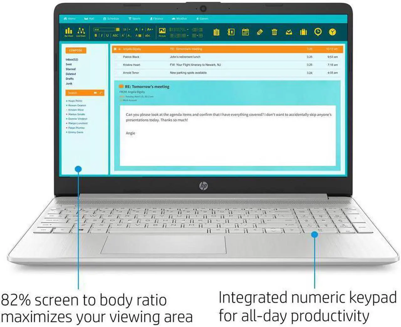 Alt view image 3 of 6 - HP 15 Notebook, 15.6" HD  Display, Intel Core i3-1005G1 Upto 3.4GHz, 8GB RAM, 256GB SSD, HDMI, Card Reader, Wi-Fi, Bluetooth, Windows 10 Pro