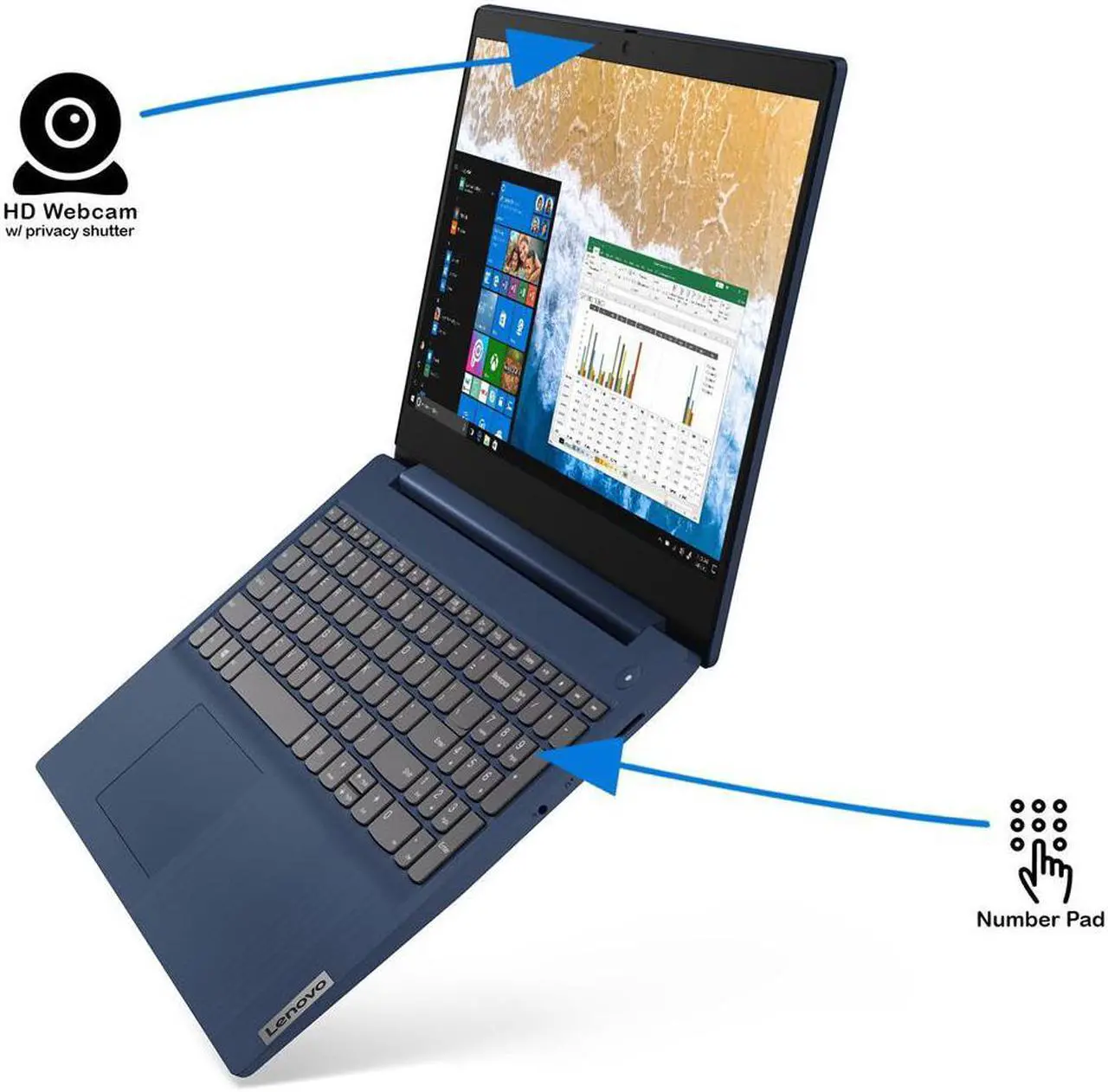 Alt view image 5 of 5 - Lenovo IdeaPad 3 Notebook, 15.6" HD Touch Display, Intel Core i3-10110U Upto 4.1GHz, 8GB RAM, 256GB NVMe SSD, HDMI, Card Reader, Wi-Fi, Bluetooth, Windows 10 Pro S Model