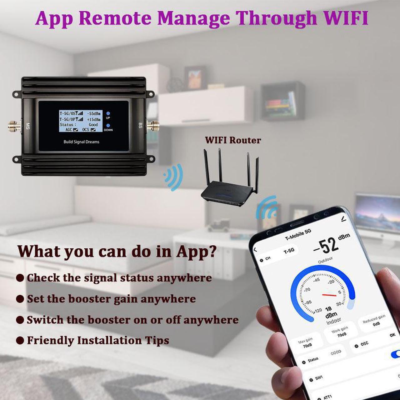 Alt view image 2 of 7 - EasyBoost 5G Signal Booster For T-mobile Sprint U.S.Cellular 600Mhz B71 4G 5G Signal Repeater Amplifier Smart LCD With Full Kit For Home/Office/Apartment Coverage Up To 8,000 Sq ft