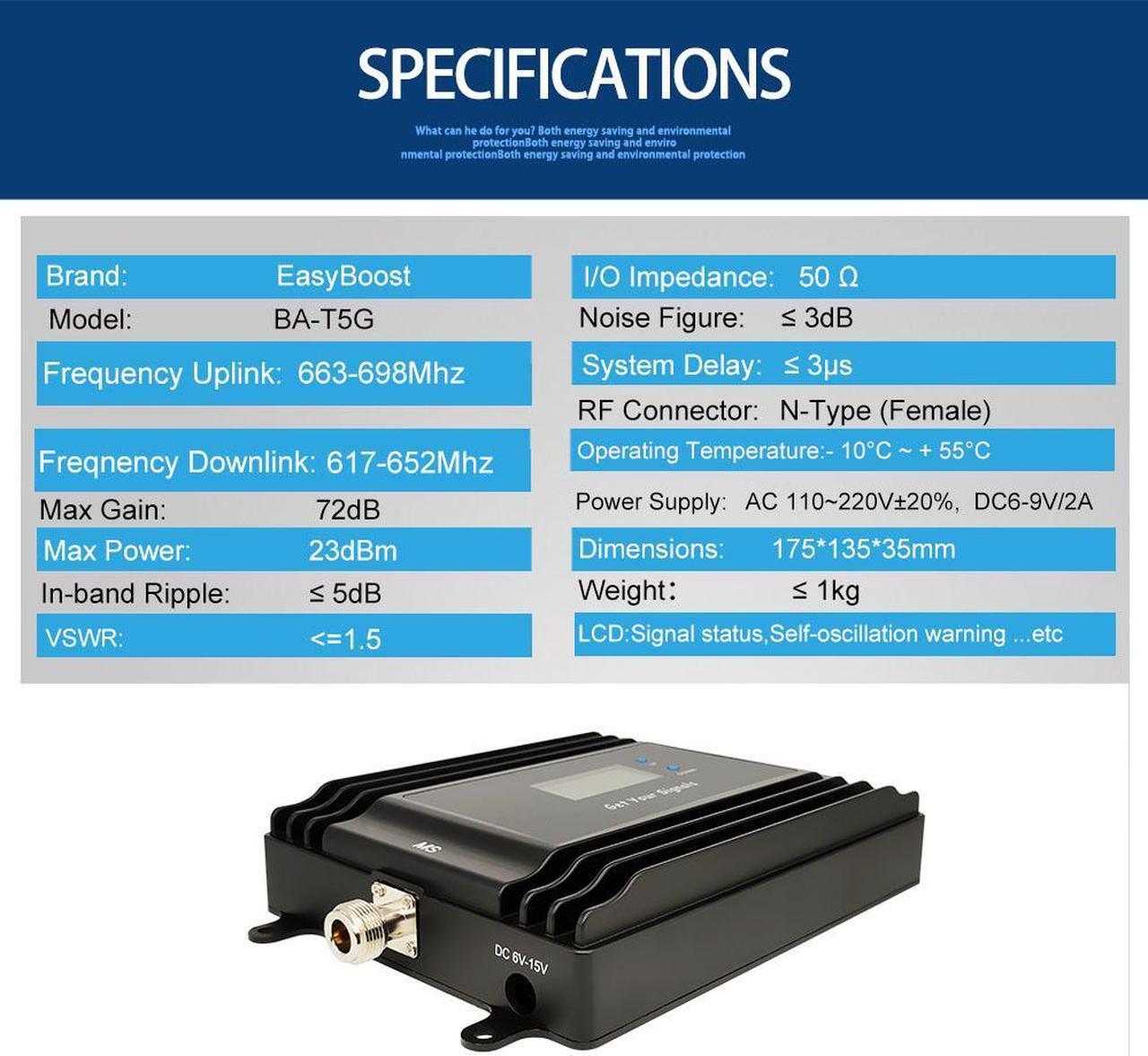 Alt view image 5 of 7 - EasyBoost 5G Signal Booster For T-mobile Sprint U.S.Cellular 600Mhz B71 4G 5G Signal Repeater Amplifier Smart LCD With Full Kit For Home/Office/Apartment Coverage Up To 8,000 Sq ft