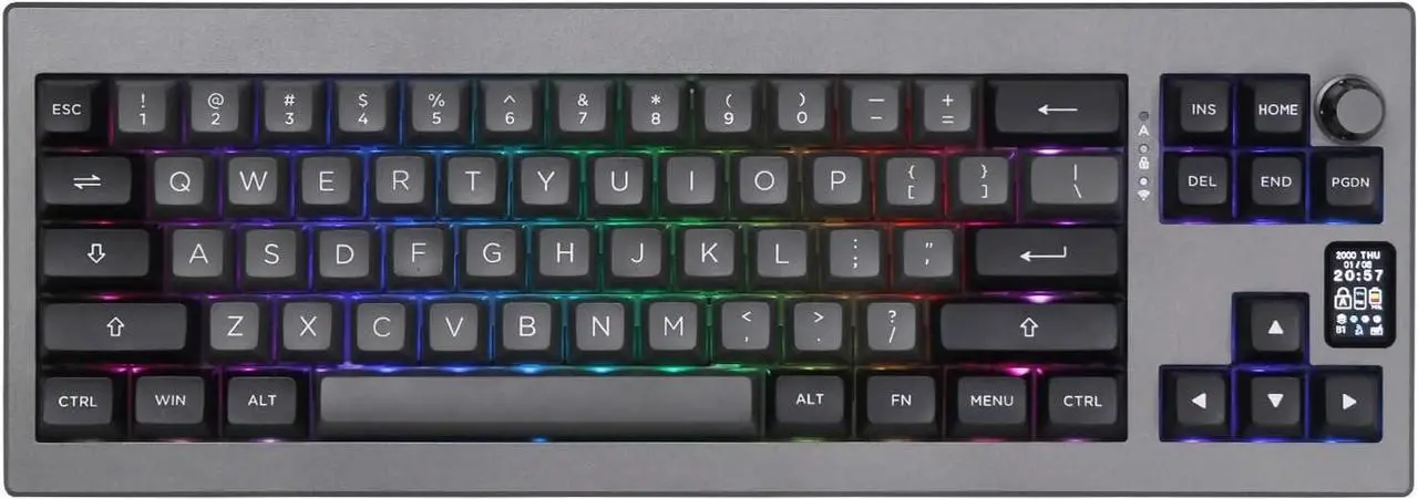 Main image of EPOMAKER Shadow-X Gasket Mechanical Keyboard, Hot Swappable 2.4ghz/Bluetooth/USB-C Wired Wireless Gaming Keyboard, with Screen, 3000mAh Battery, Poron Foam, Silicon Pad, NKRO, RGB for Gaming/Office