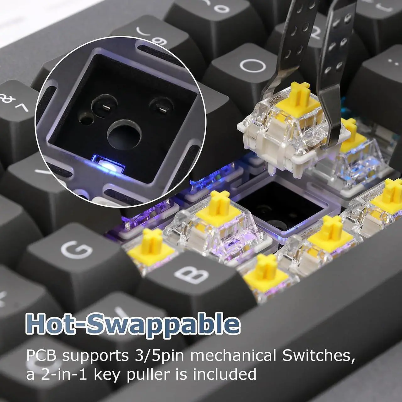 Alt view image 6 of 7 - EPOMAKER Shadow-X Gasket Mechanical Keyboard, Hot Swappable 2.4ghz/Bluetooth/USB-C Wired Wireless Gaming Keyboard, with Screen, 3000mAh Battery, Poron Foam, Silicon Pad, NKRO, RGB for Gaming/Office