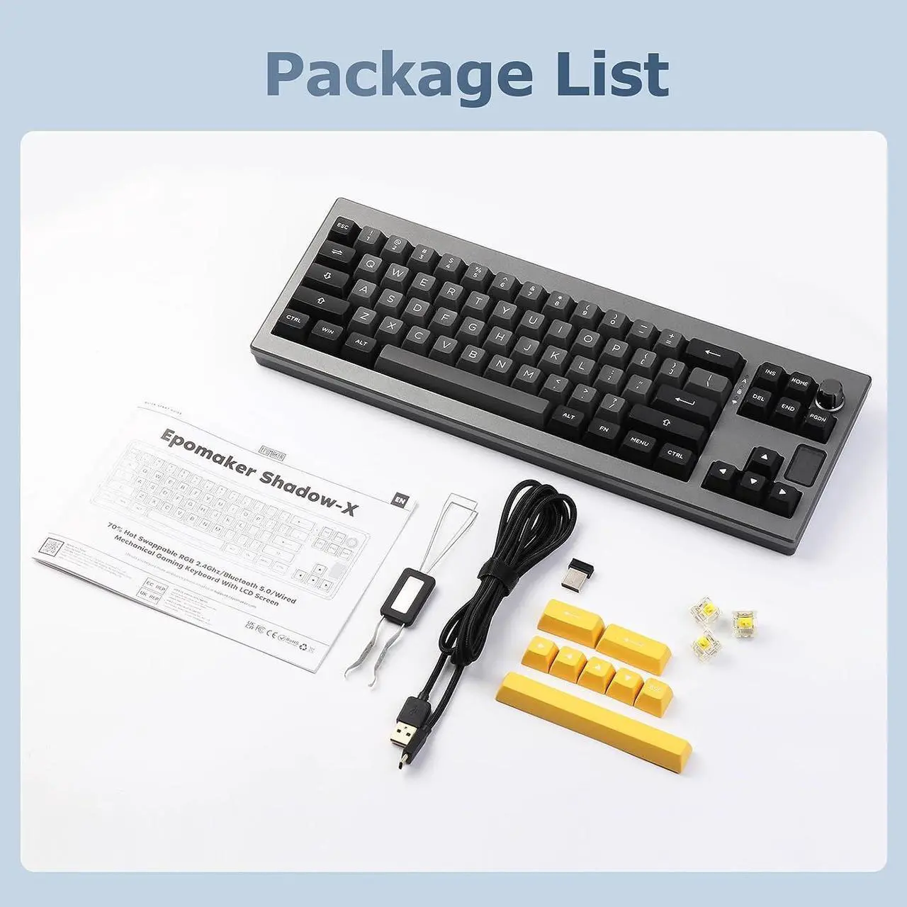 Alt view image 7 of 7 - EPOMAKER Shadow-X Gasket Mechanical Keyboard, Hot Swappable 2.4ghz/Bluetooth/USB-C Wired Wireless Gaming Keyboard, with Screen, 3000mAh Battery, Poron Foam, Silicon Pad, NKRO, RGB for Gaming/Office
