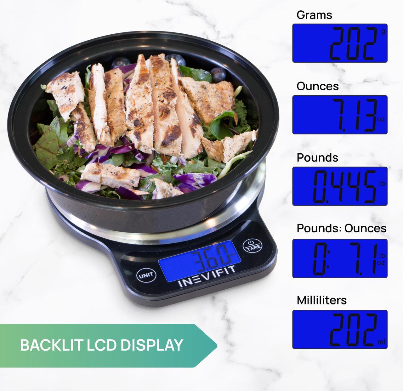 Alt view image 4 of 6 - INEVIFIT DIGITAL KITCHEN SCALE, Highly Accurate Multifunction Food Scale 13 lbs 6kgs Max, Clean Modern Black with Premium Stainless Steel Finish. Includes Batteries & 5-Year Warranty