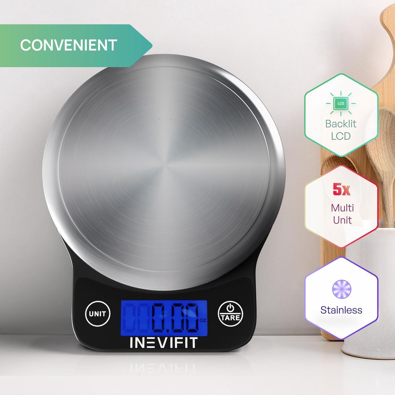 Alt view image 3 of 6 - INEVIFIT DIGITAL KITCHEN SCALE, Highly Accurate Multifunction Food Scale 13 lbs 6kgs Max, Clean Modern Black with Premium Stainless Steel Finish. Includes Batteries & 5-Year Warranty